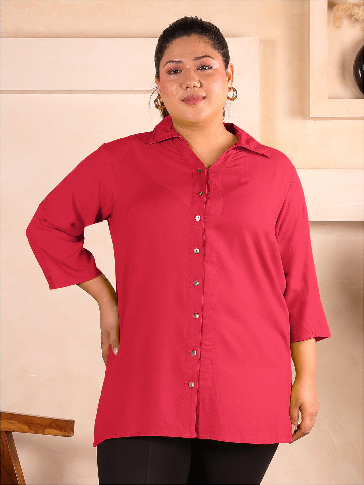 Red Longline Plus Size Shirt