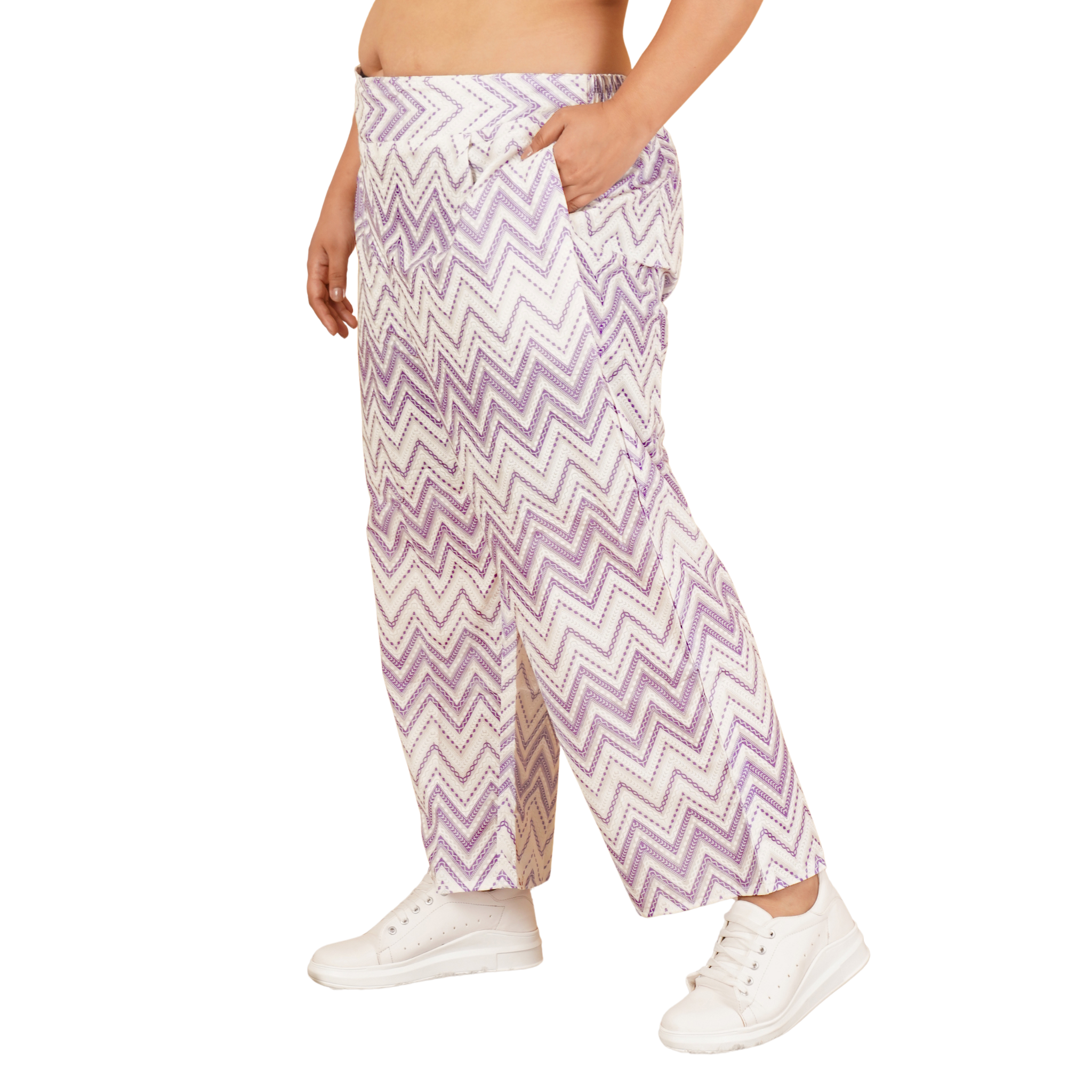 Purple Stripe Print Plus Size Trouser