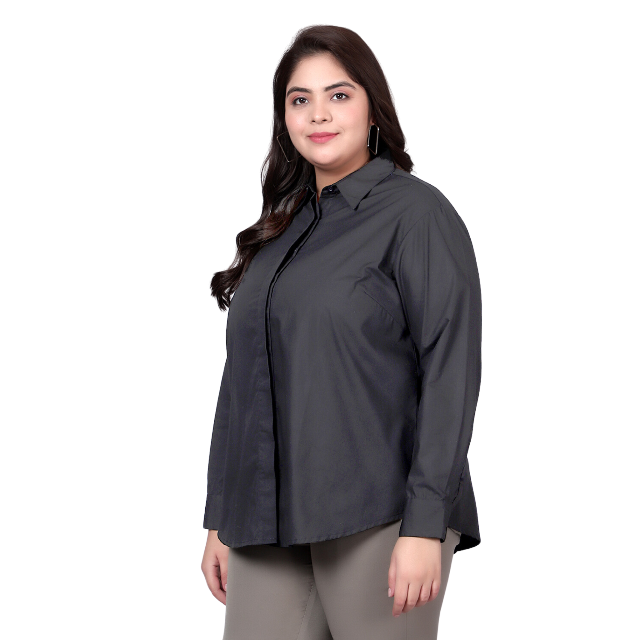 Black Slim Fit Formal Plus Size Shirt