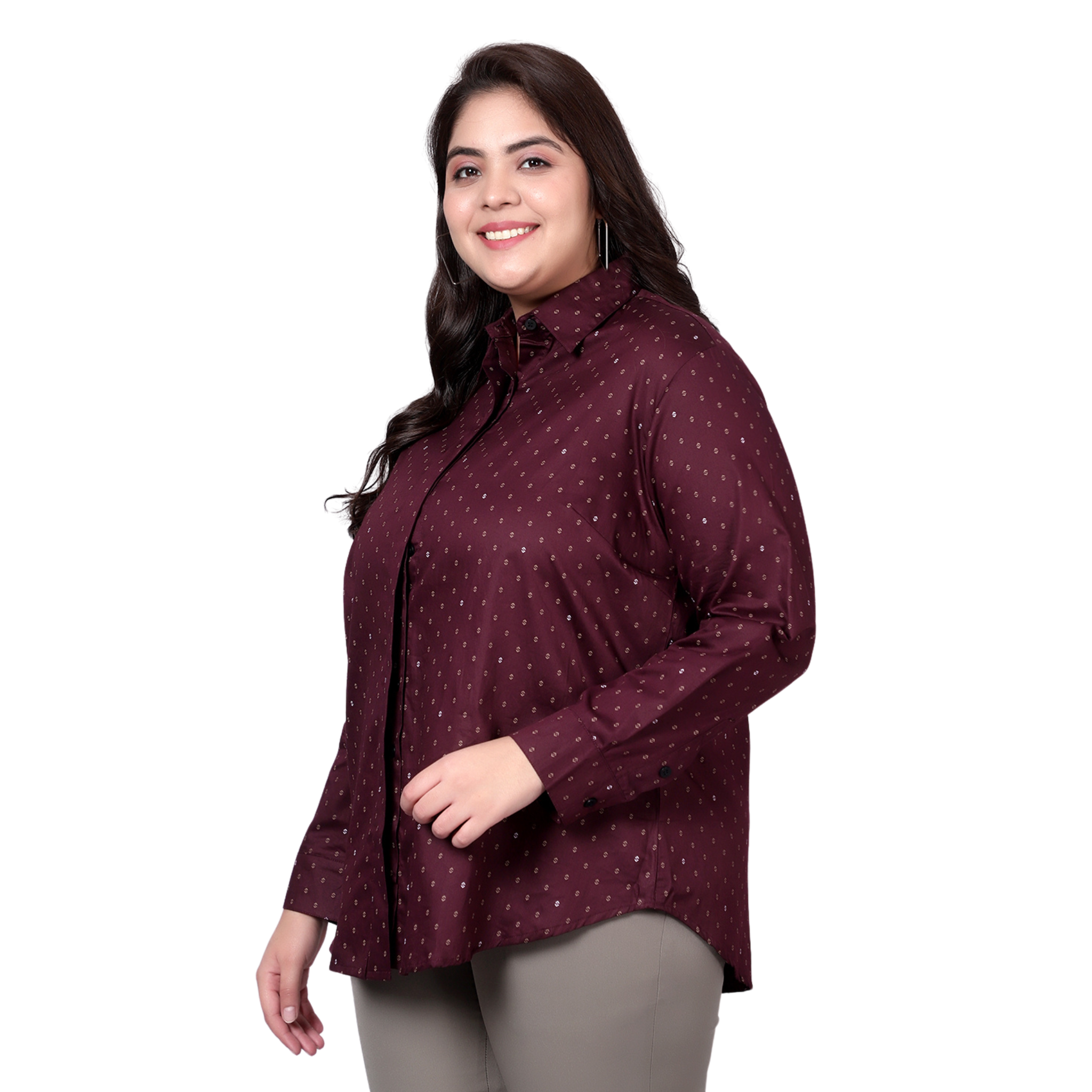 Purple Print Formal Plus Size Shirt