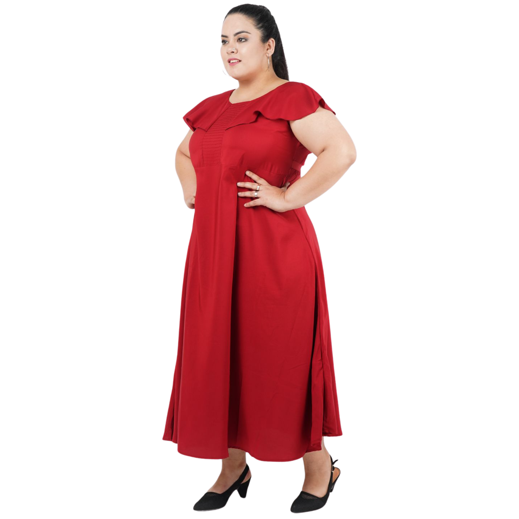 Maroon Solid Maxi Plus Size Dress