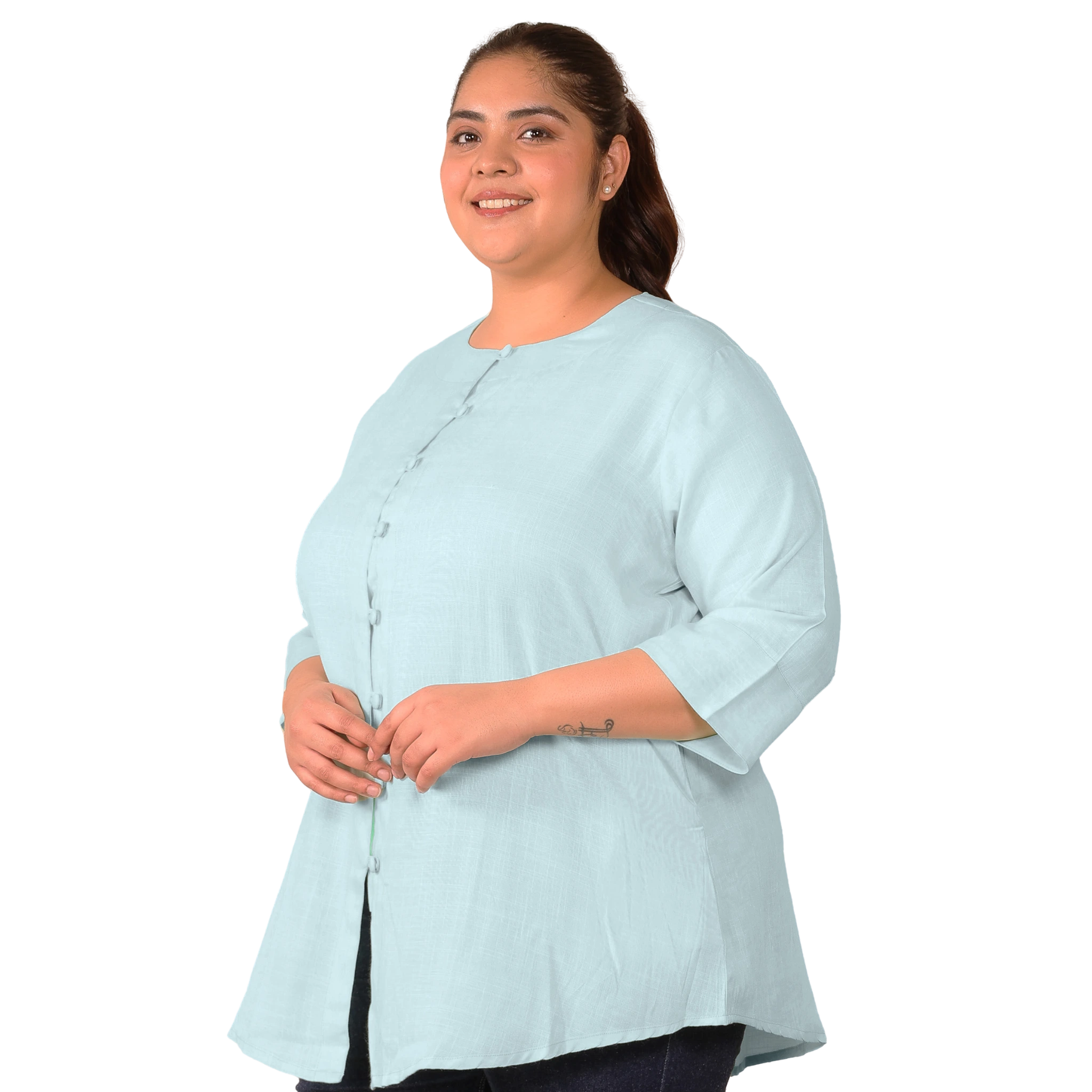 Blue Cotton Linen Plus Size Tunic