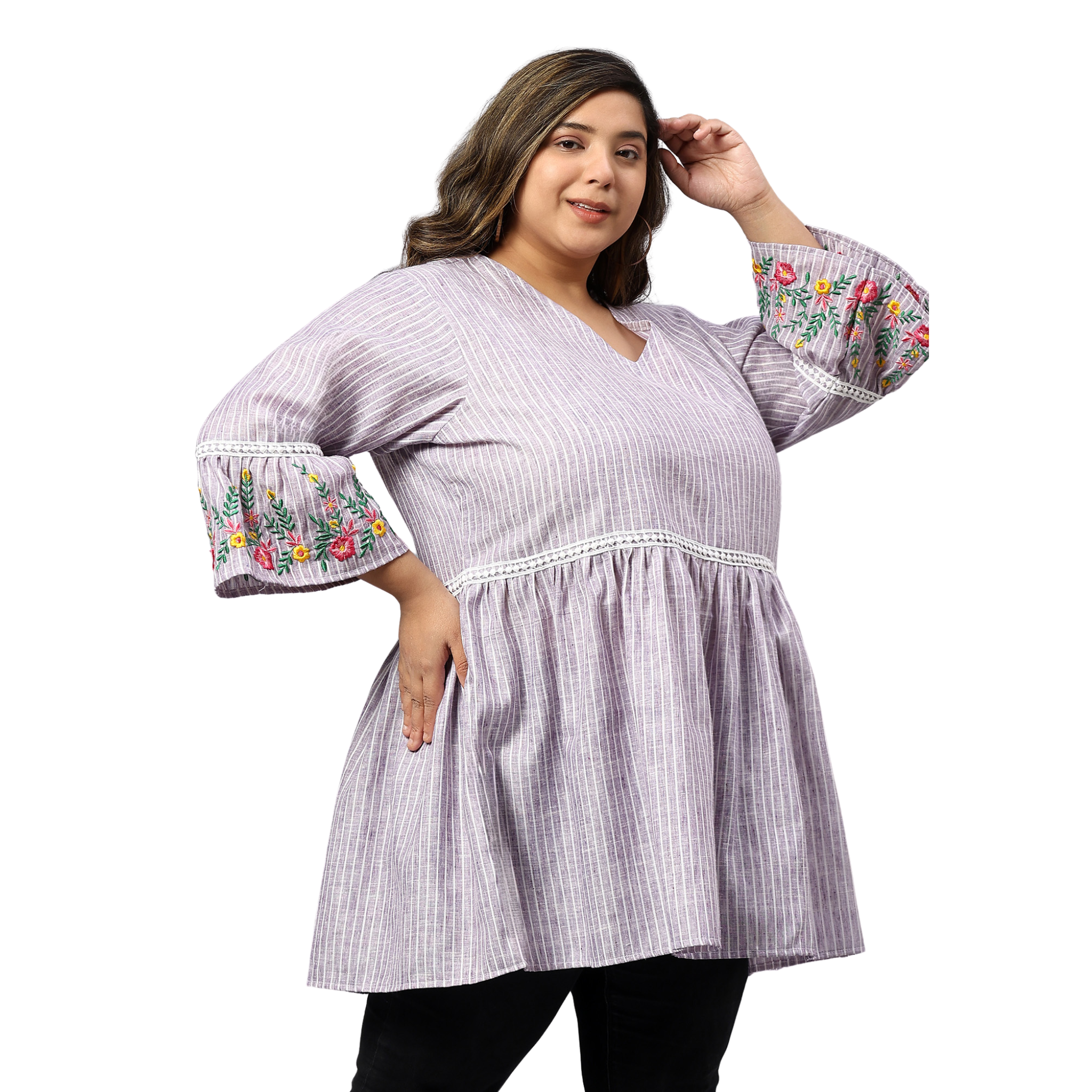 Lavender Embroidered Plus Size Tunic