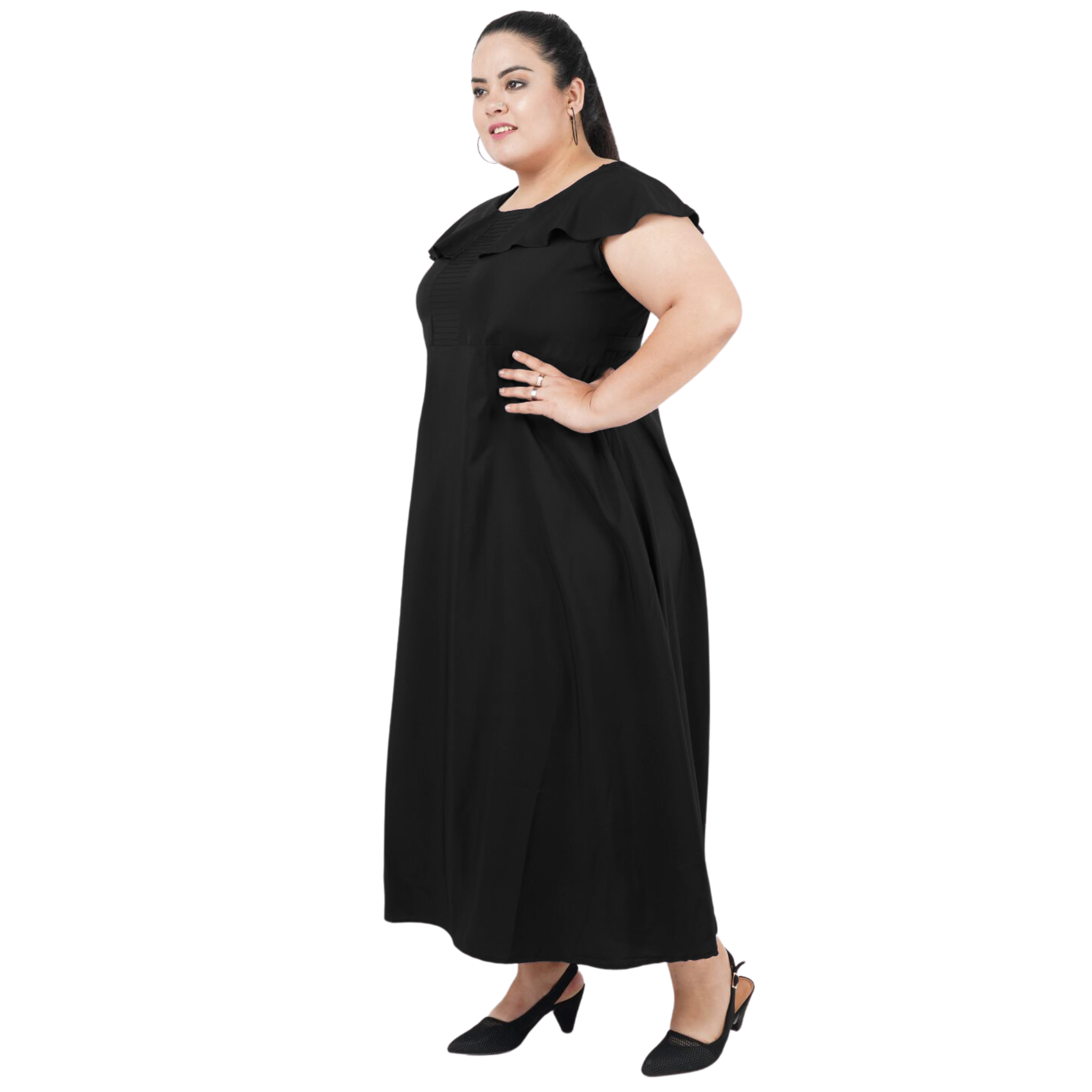 Black Solid Maxi Plus Size Dress