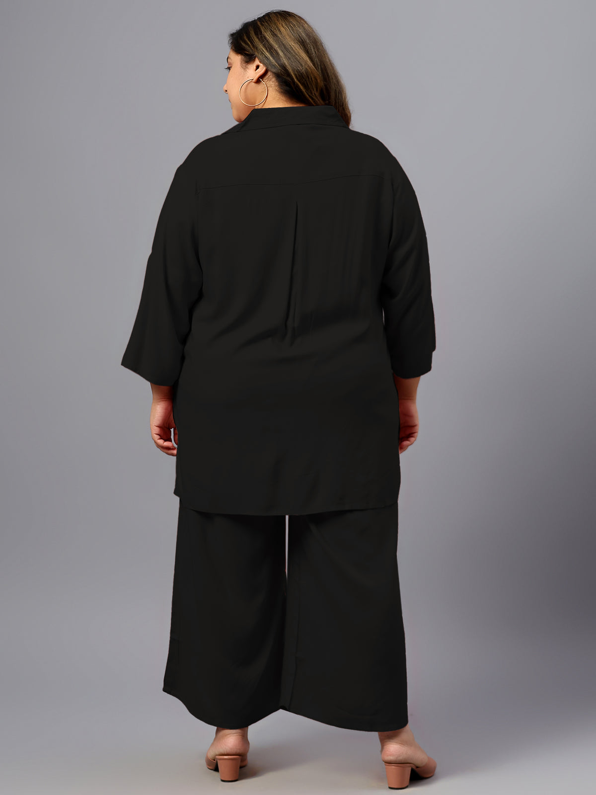 Black Solid Plus Size Co-Ord Set