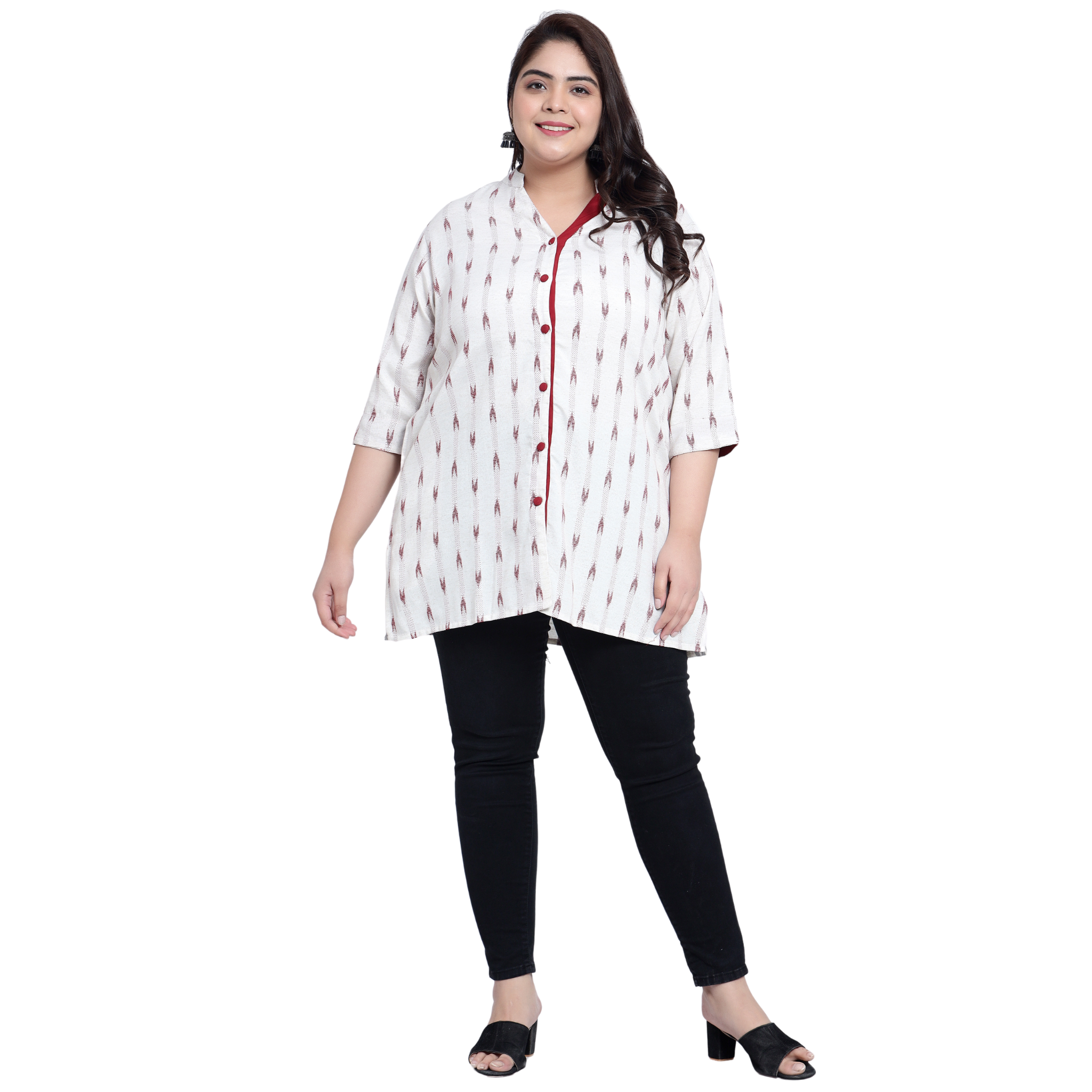 Red Ikat Cotton Plus Size Tunic