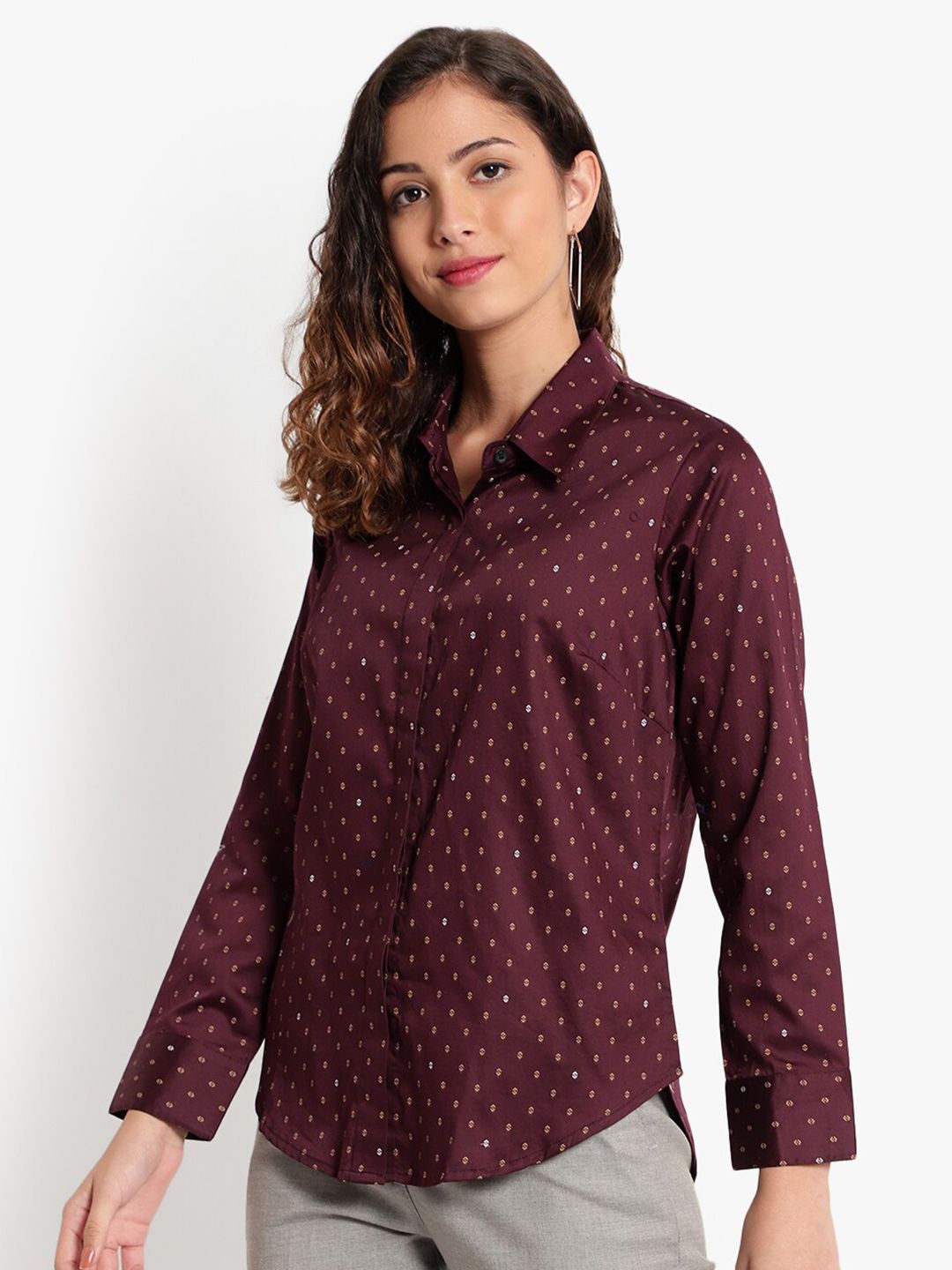 Purple Print Formal Plus Size Shirt — view 4