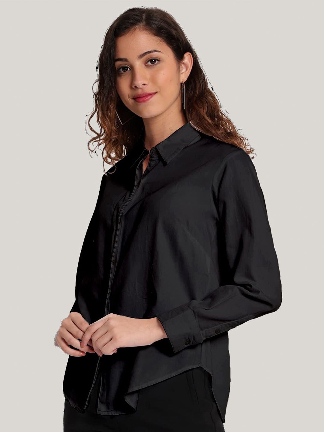 Black Slim Fit Formal Plus Size Shirt — view 4