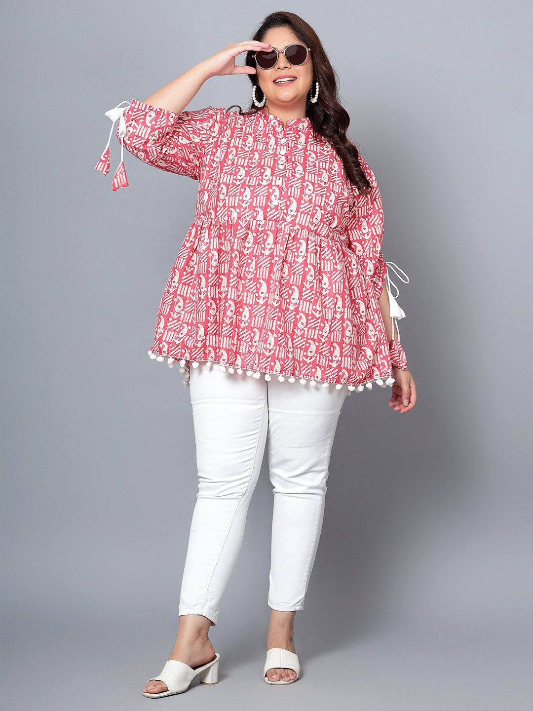 Red Paisley Cotton Plus Size Tunic — view 6