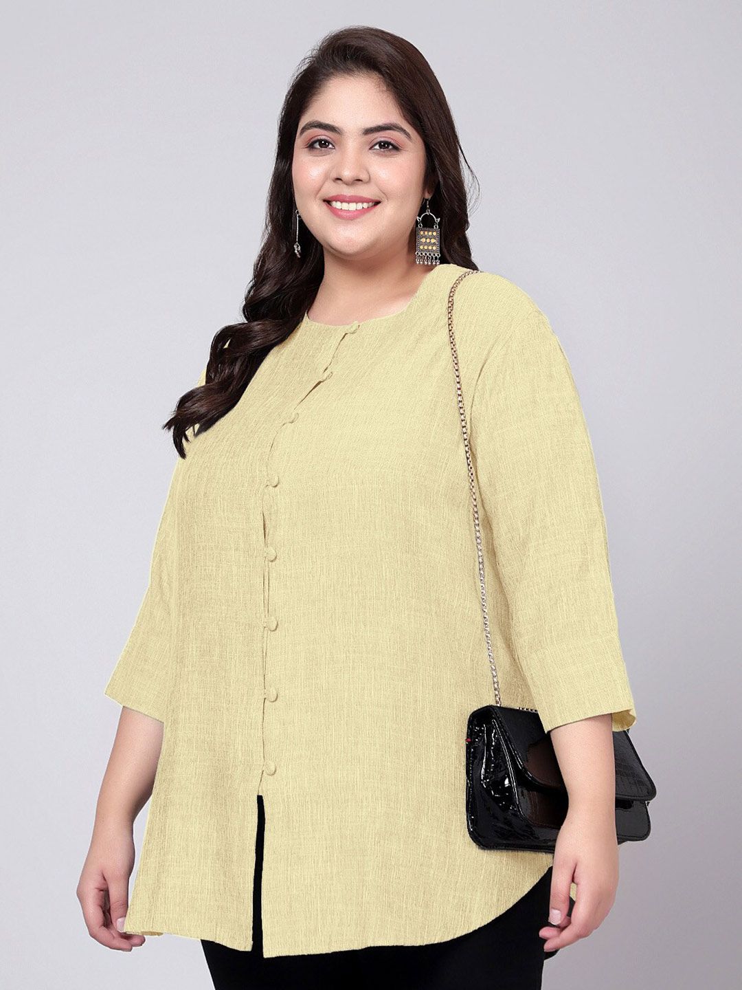 Yellow Cotton Linen Plus Size Tunic — view 4