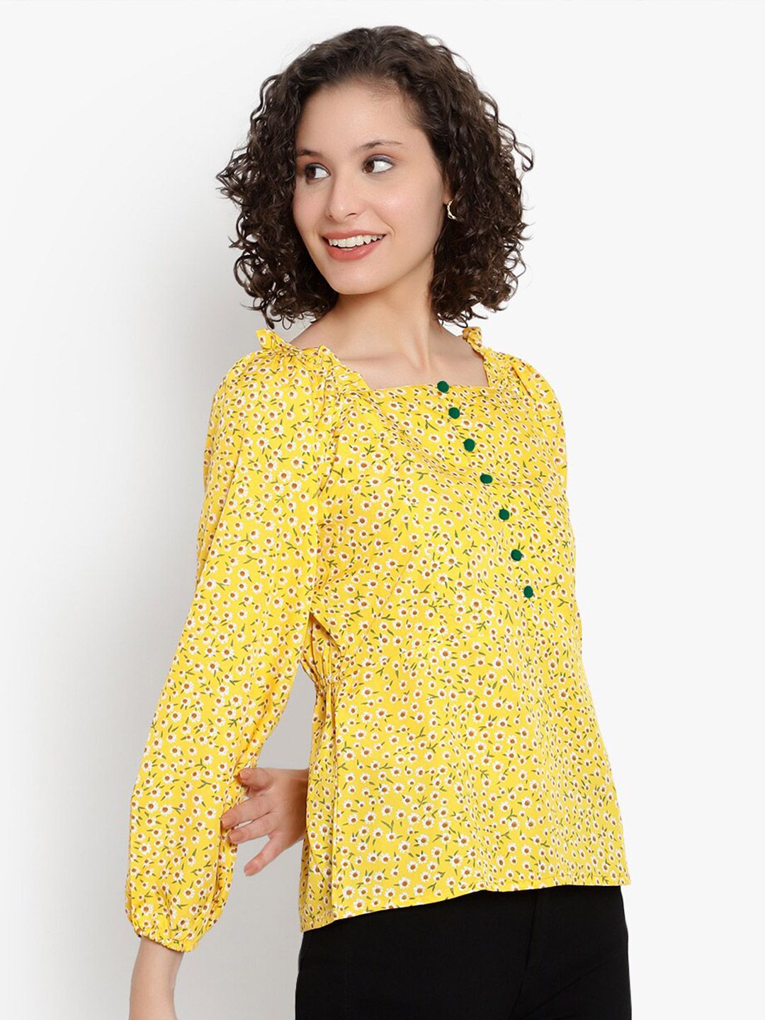 Yellow Floral Print Top — view 3