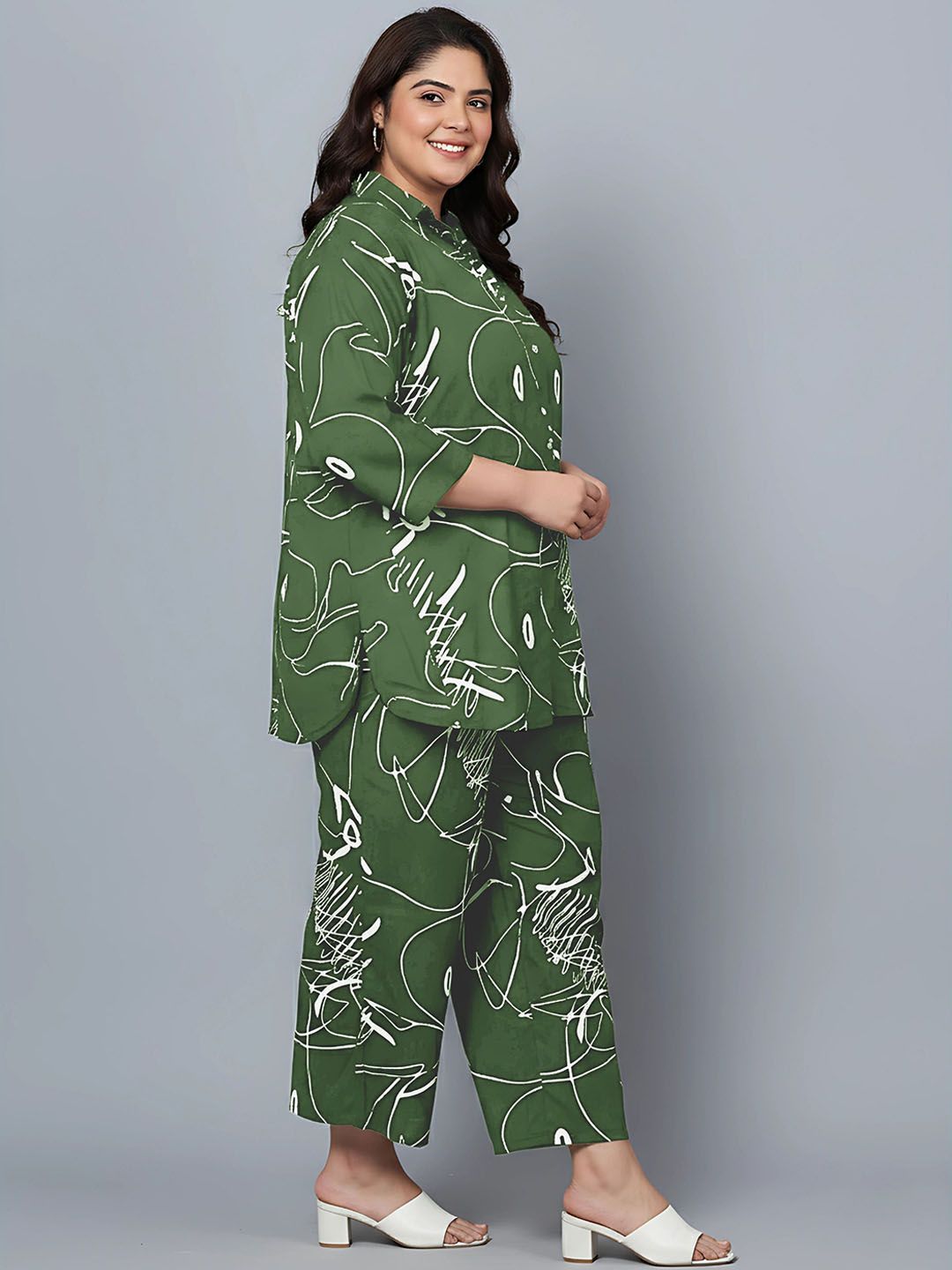 Green Scribble Print Plus Size Co-Ord Set — view 3