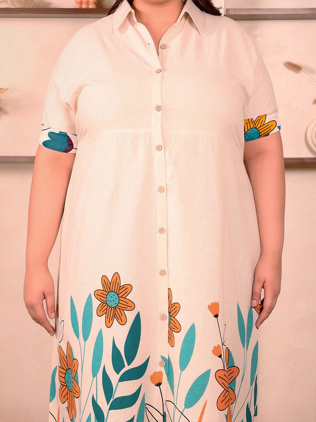 OffWhite Blue Floral Cotton Midi Dress — view 3