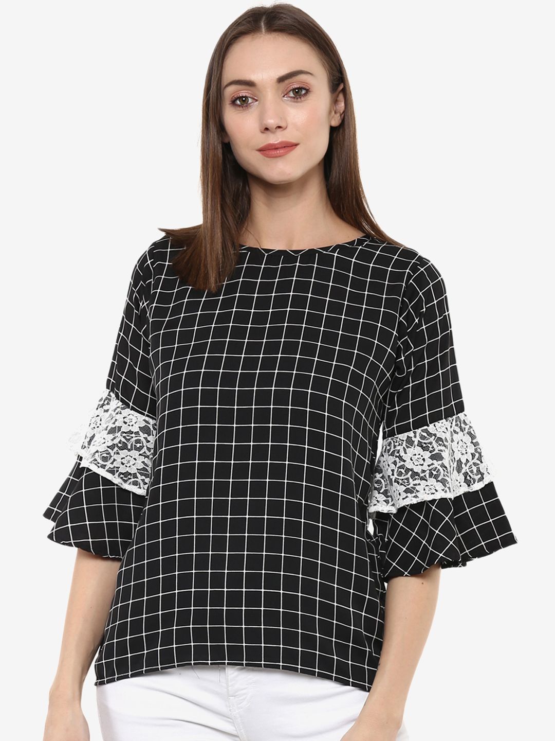 Black Checkered Top — view 1