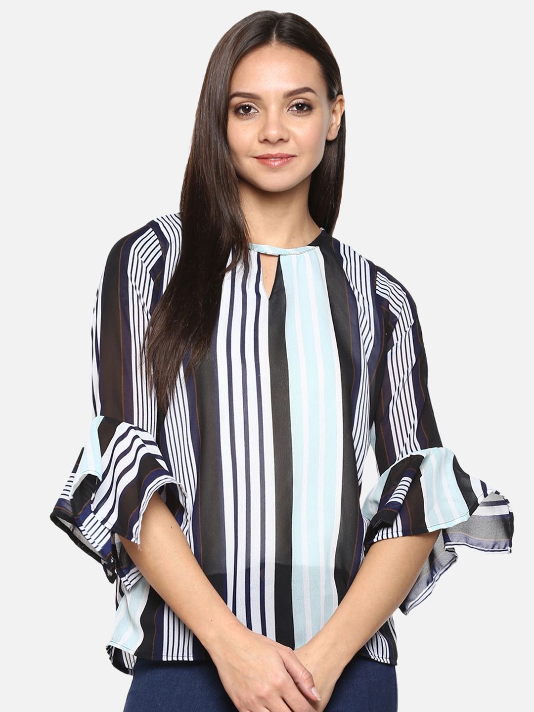 Blue Stripe Georgette Top — view 1