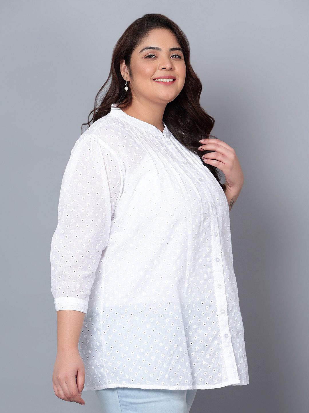 White Chikankari Plus Size Tunic — view 3