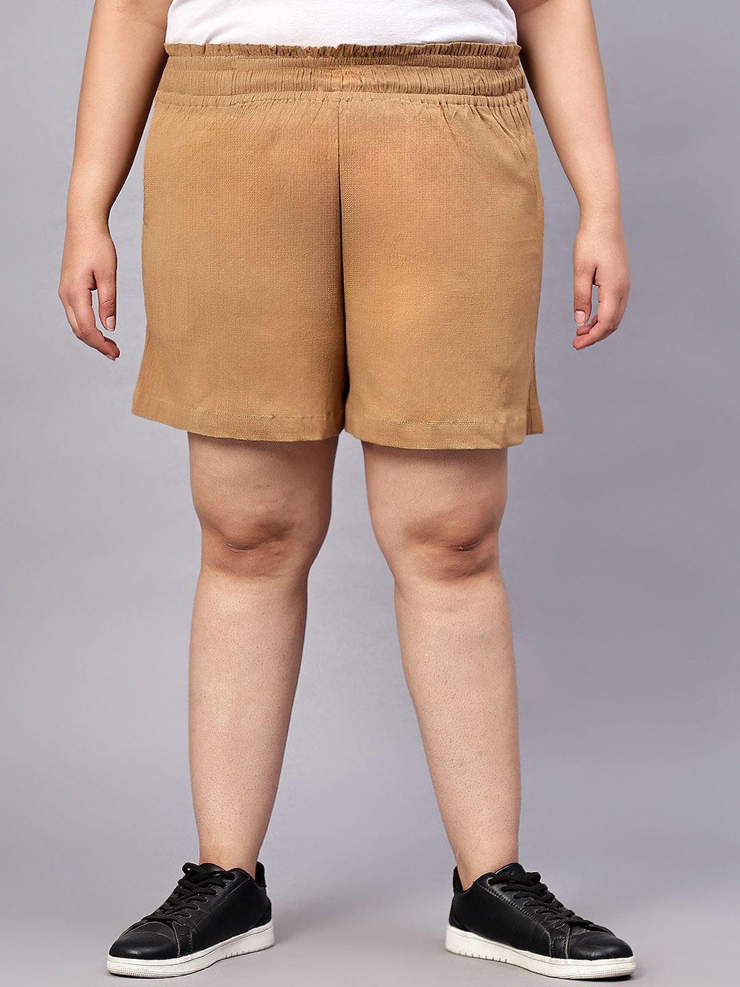 Beige Cotton Plus Size Shorts — view 1