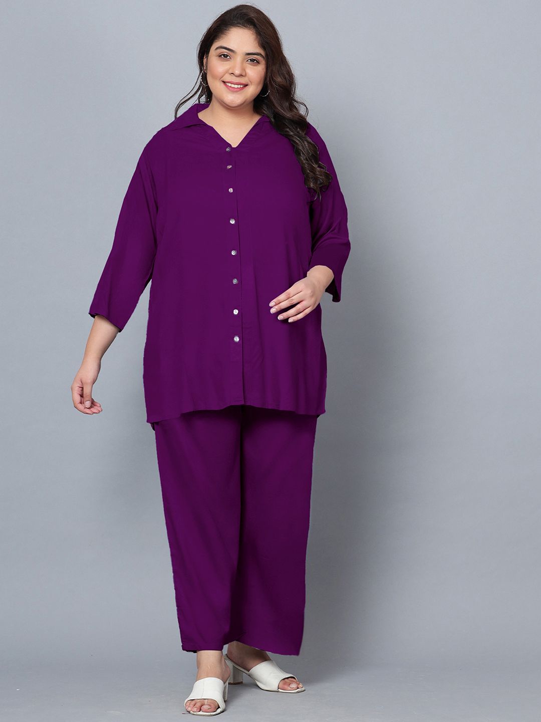 Purple Solid Plus Size Co-Ord Set — view 1