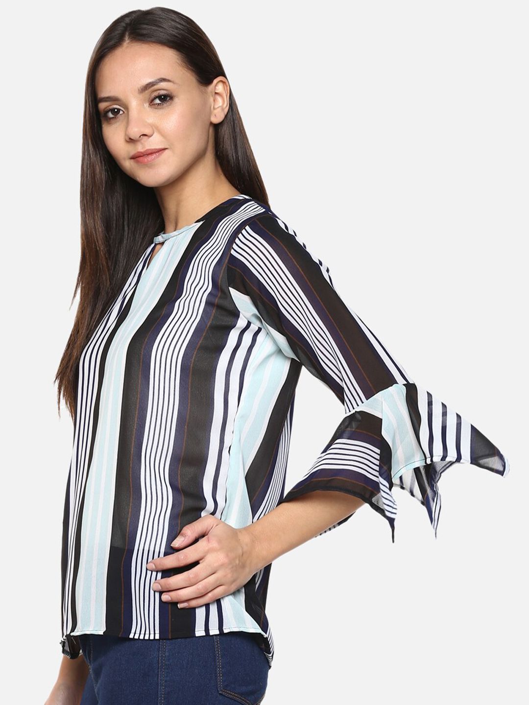 Blue Stripe Georgette Top — view 7