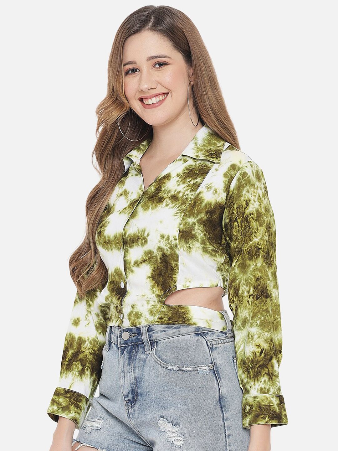 Green Tie Dye Crop Shirt — view 9