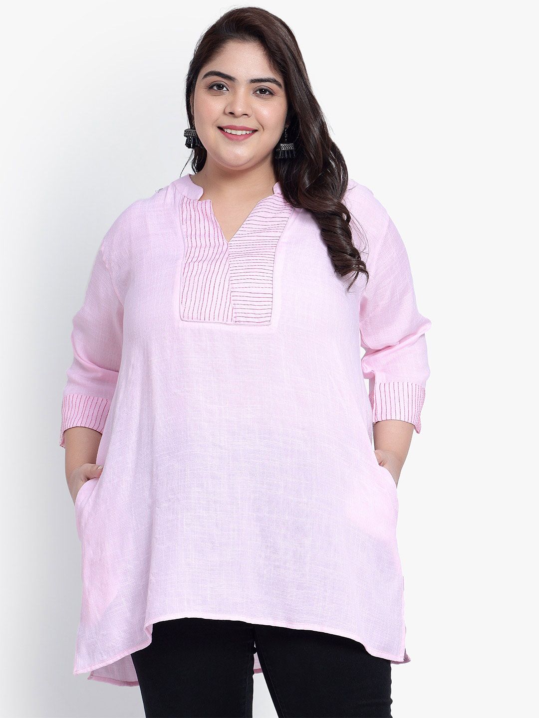 Pink Embroidered Plus Size Tunic — view 1