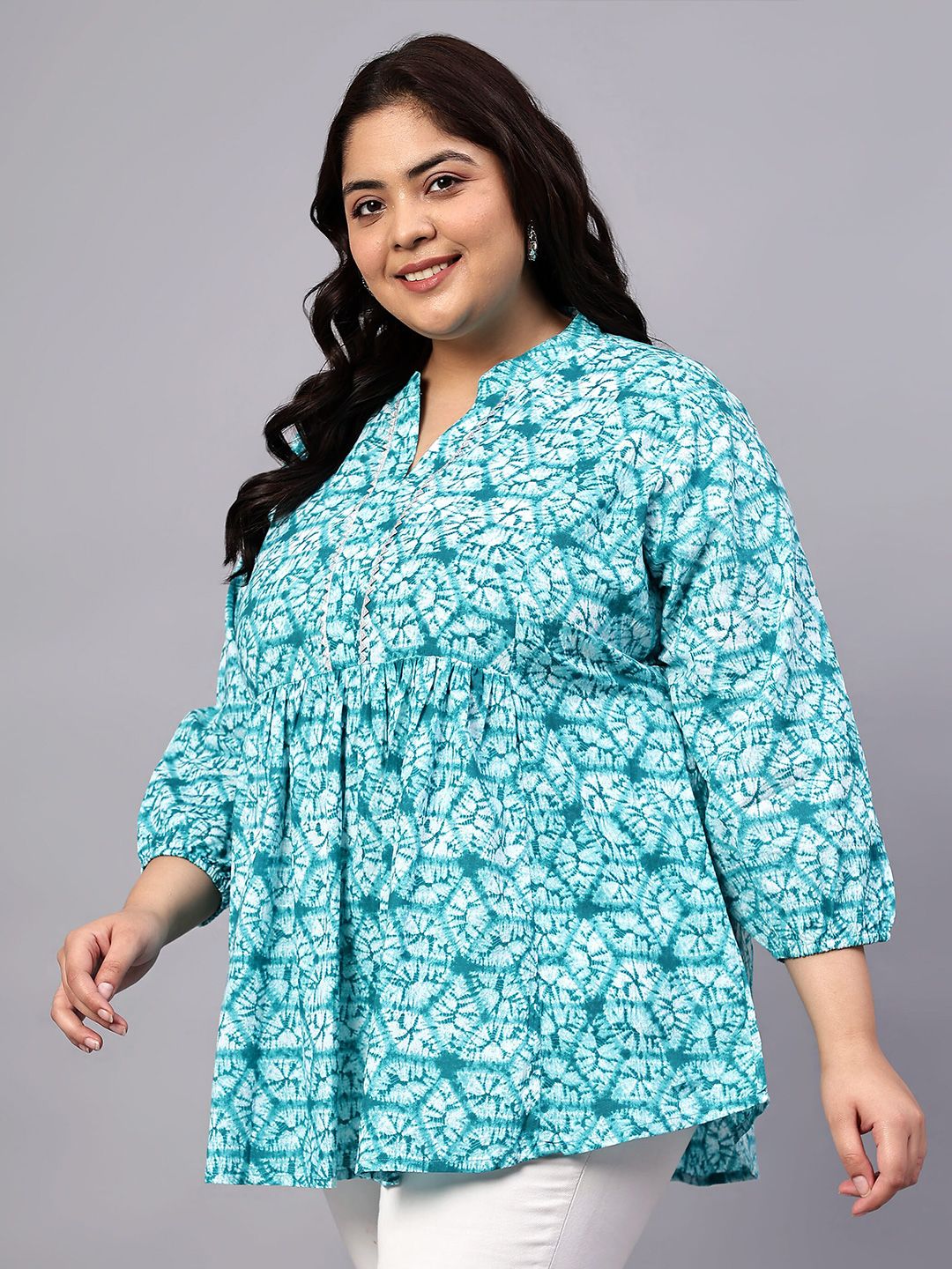 Blue Geometric Print Plus Size Tunic — view 3