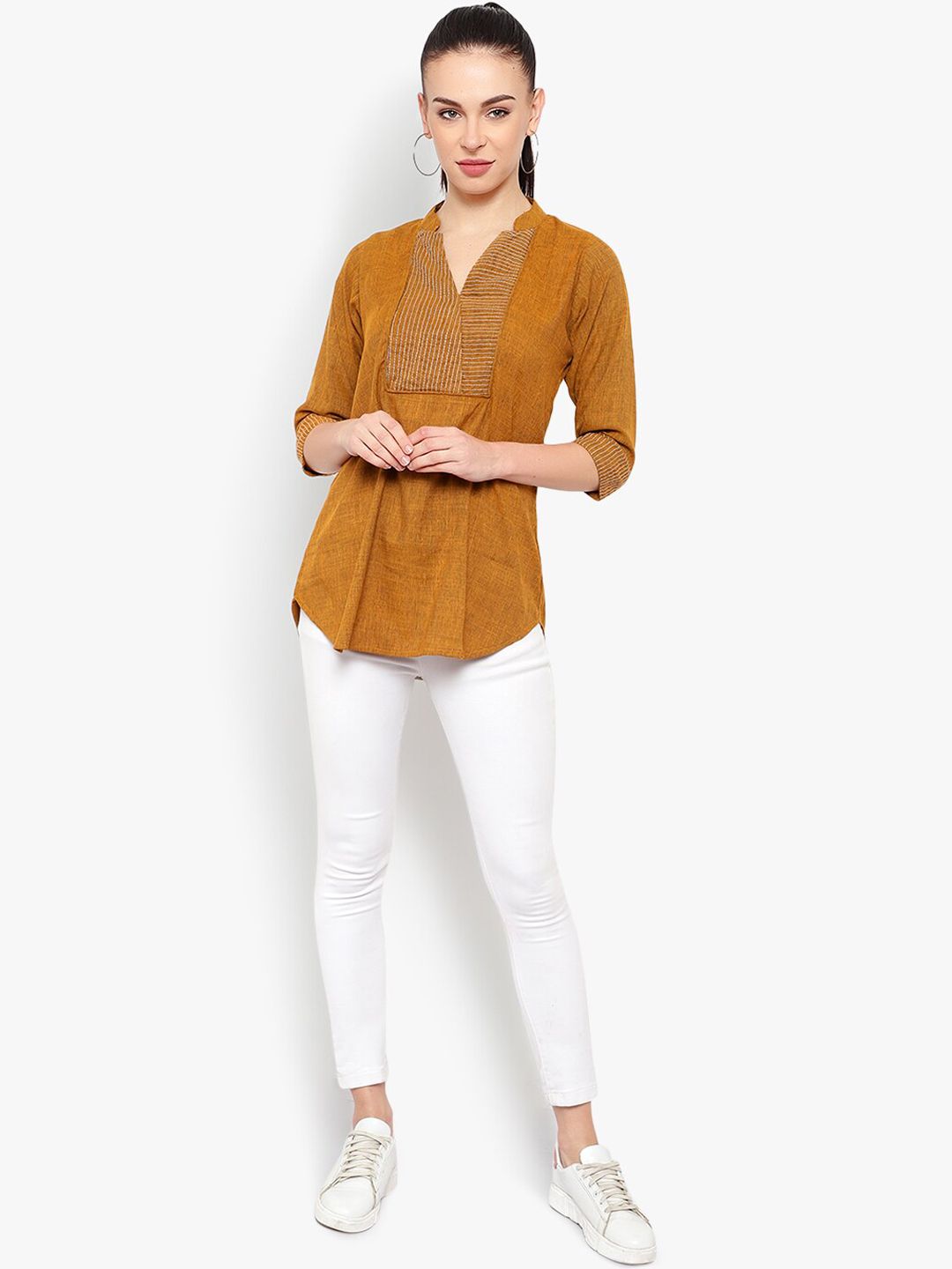 Mustard Solid Embroidered Tunic — view 6