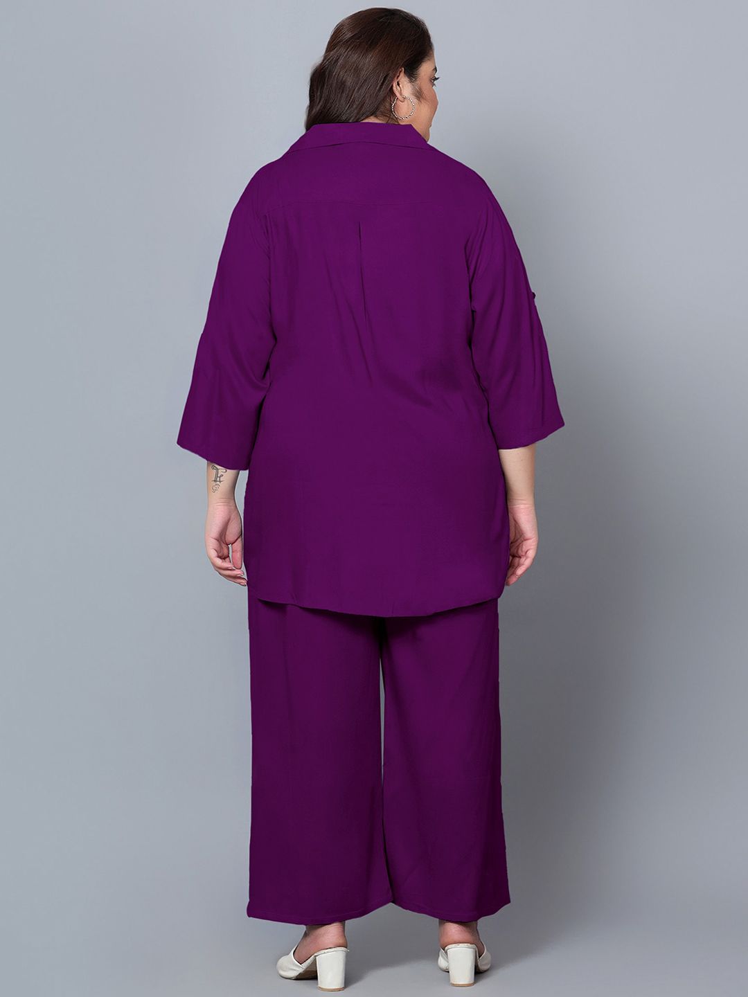 Purple Solid Plus Size Co-Ord Set — view 5