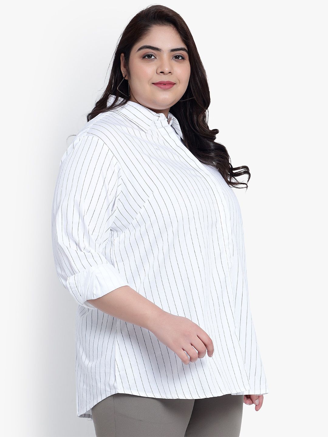 White Stripe Formal Plus Size Shirt — view 3