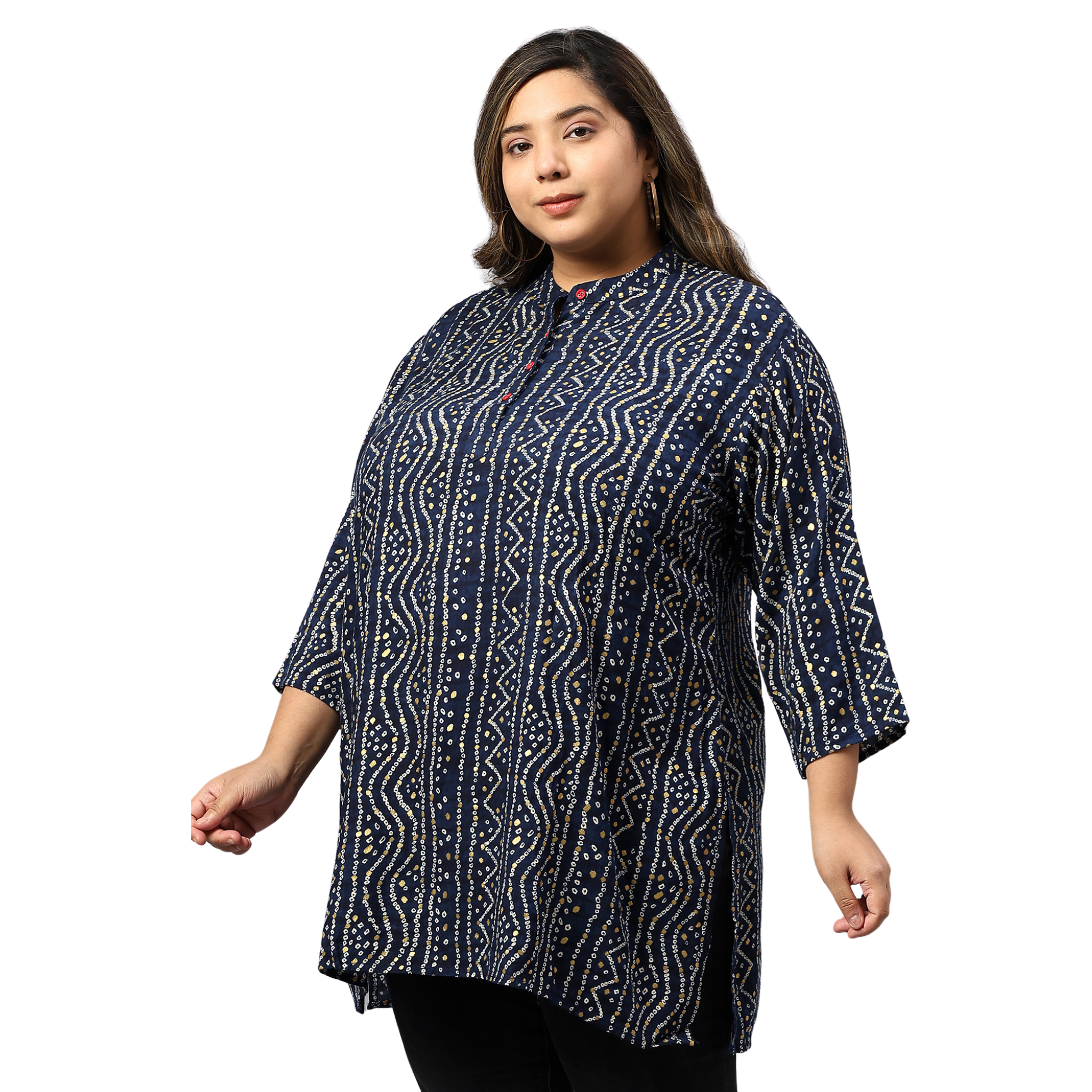 Blue Bandhani Print Plus Size Tunic