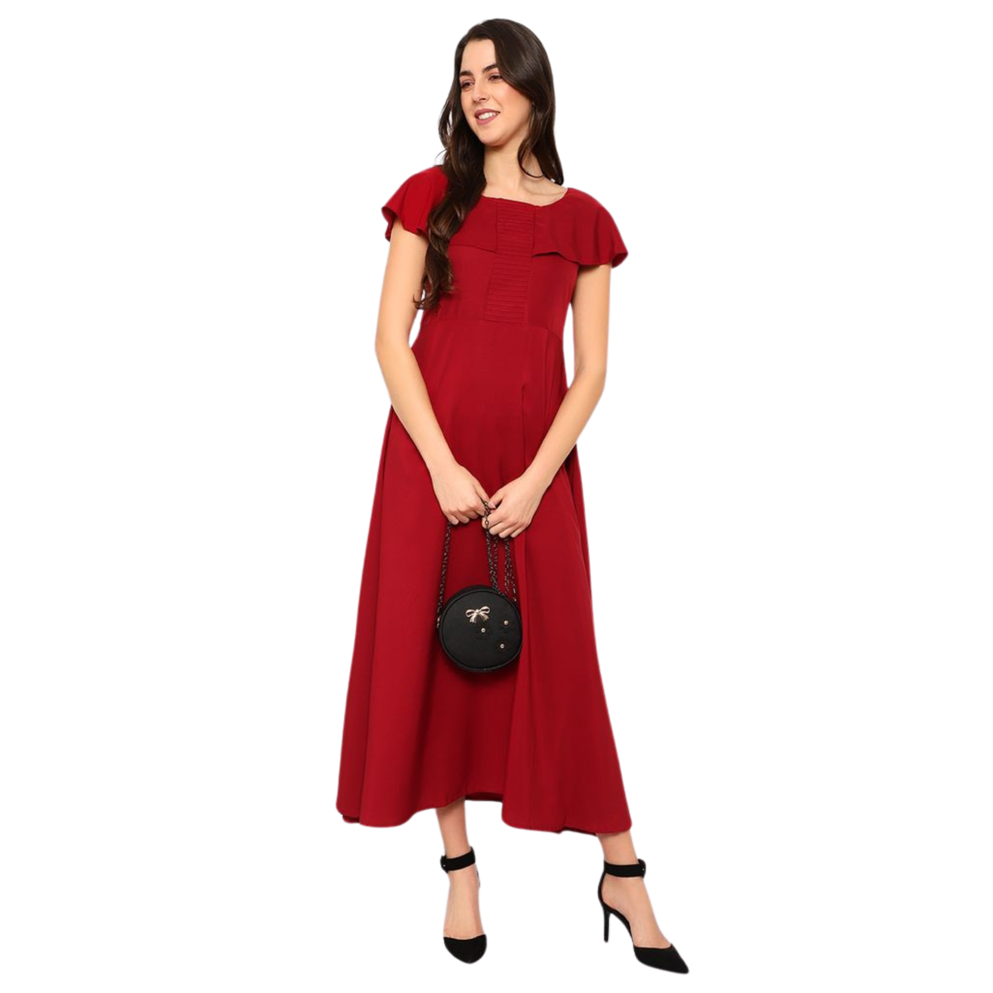 Maroon Solid Maxi Dress