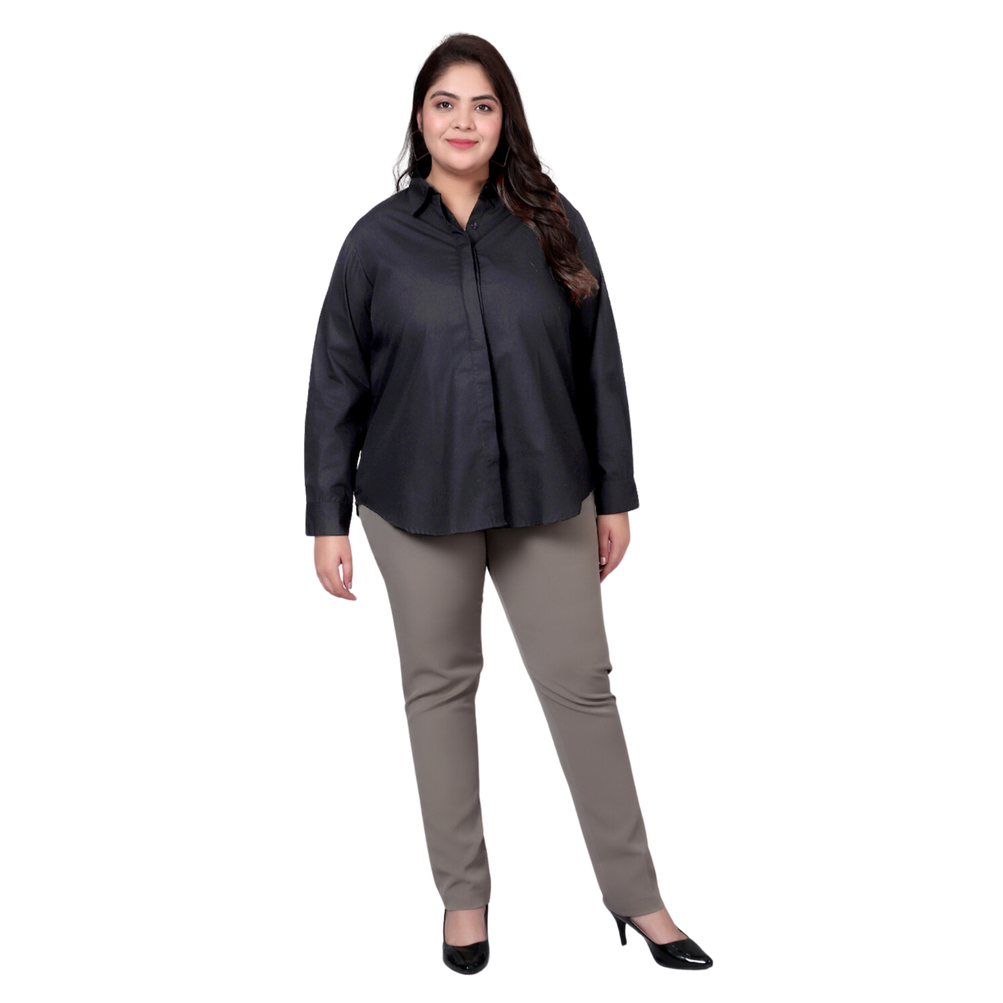 Black Slim Fit Formal Plus Size Shirt