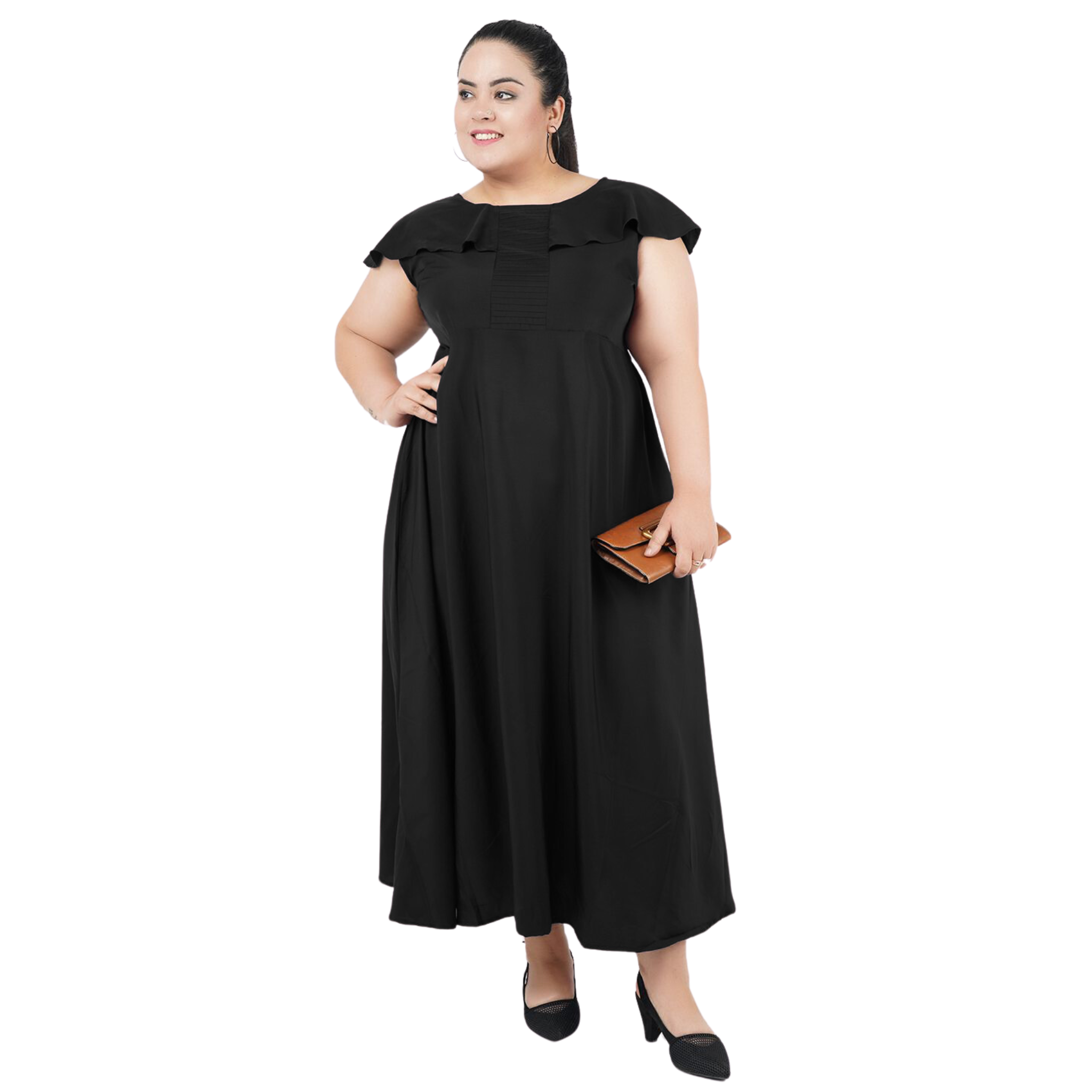 Black Solid Maxi Plus Size Dress