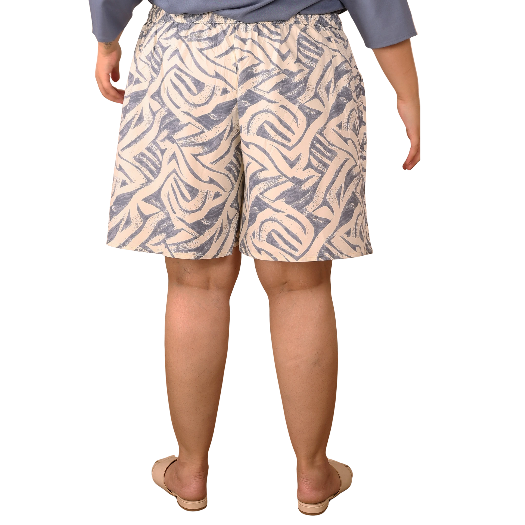 Blue Abstract Print Plus Size Shorts