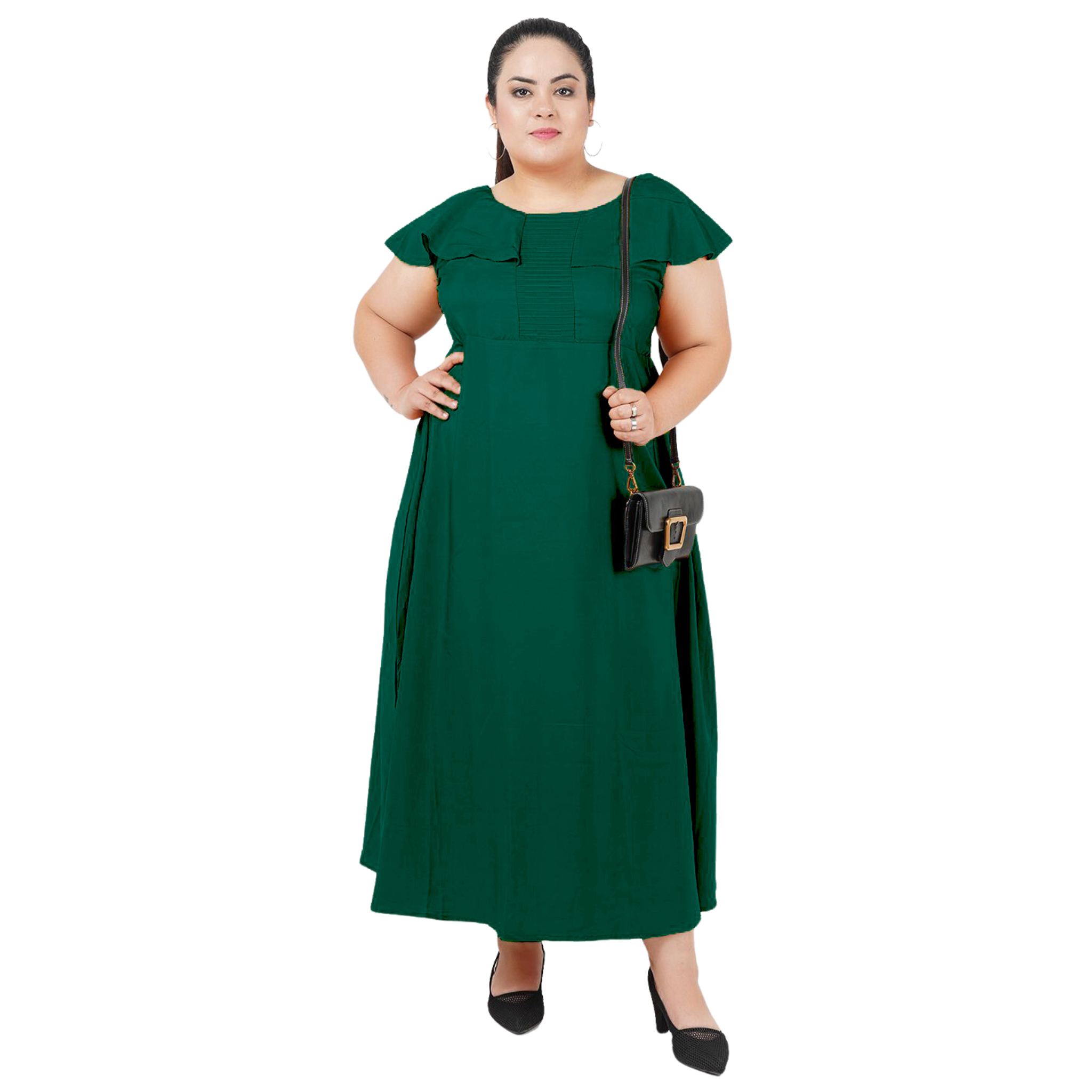 Green Solid Maxi Plus Size Dress