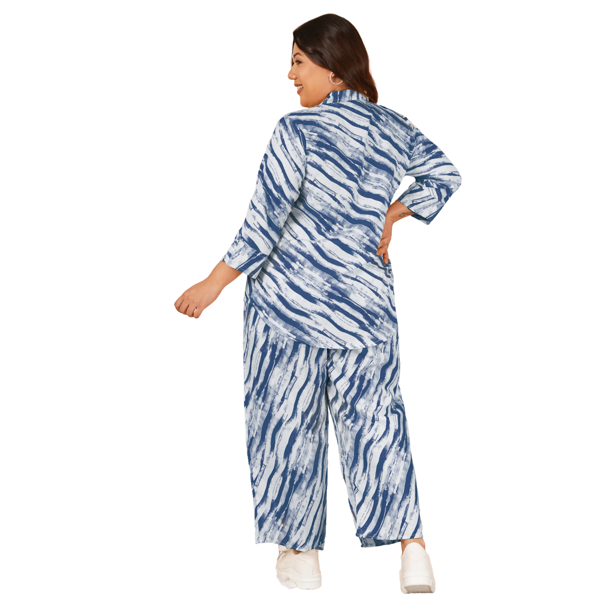 Blue Leheriya Print Plus Size Co-Ord Set