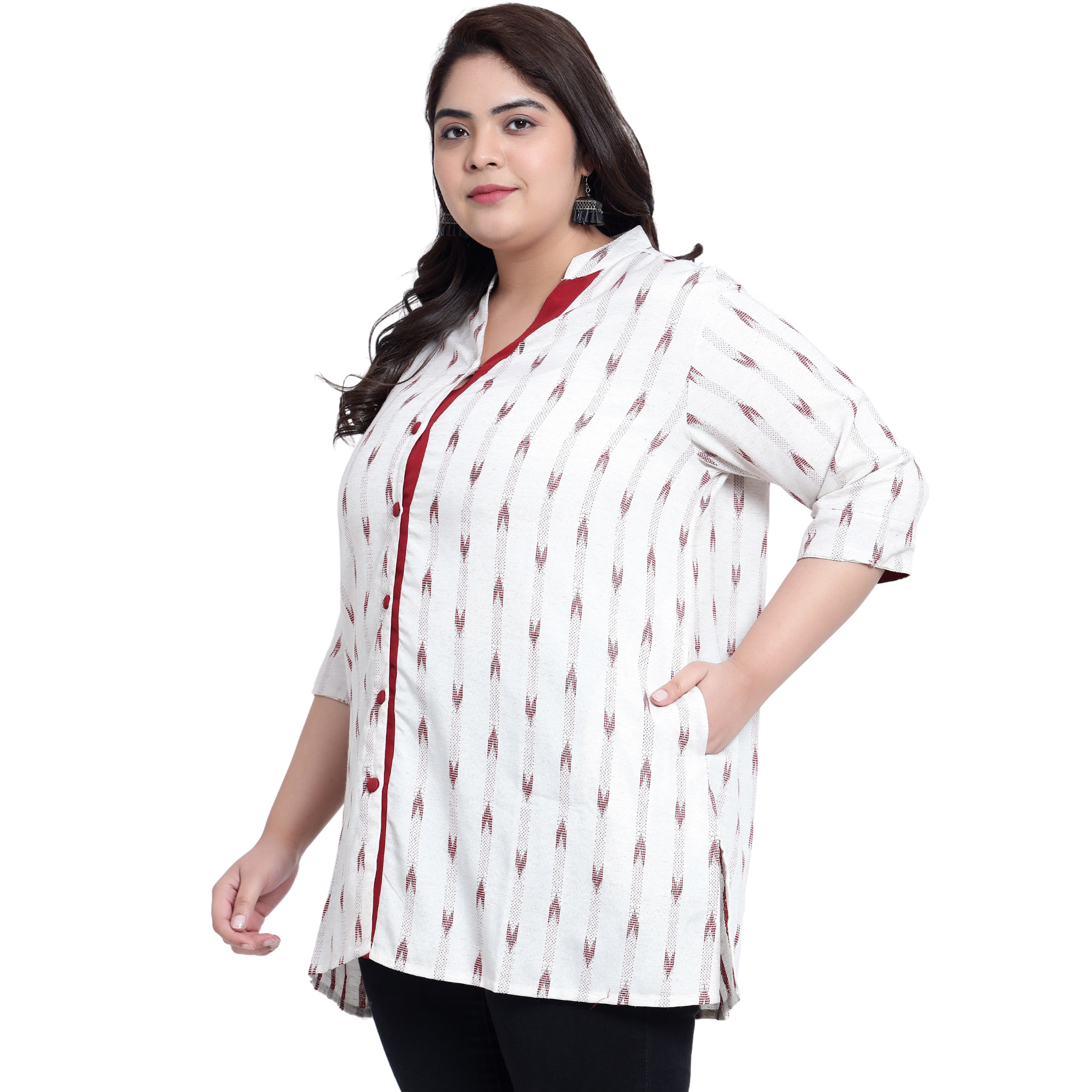 Red Ikat Cotton Plus Size Tunic