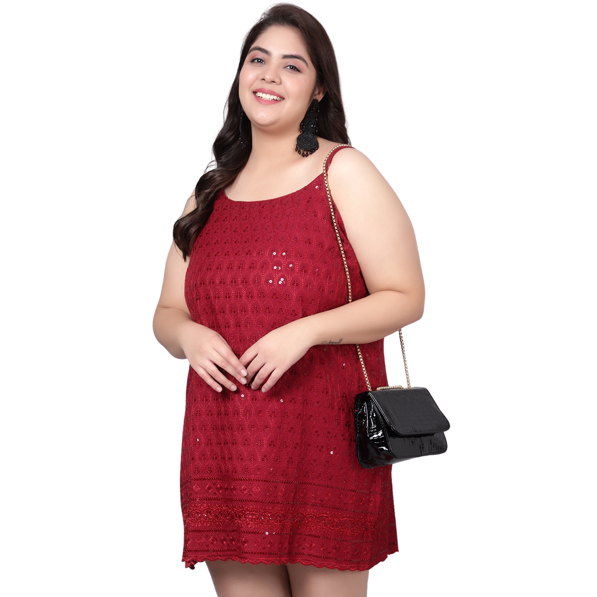 Red Sequinned Strap Plus Size Dress