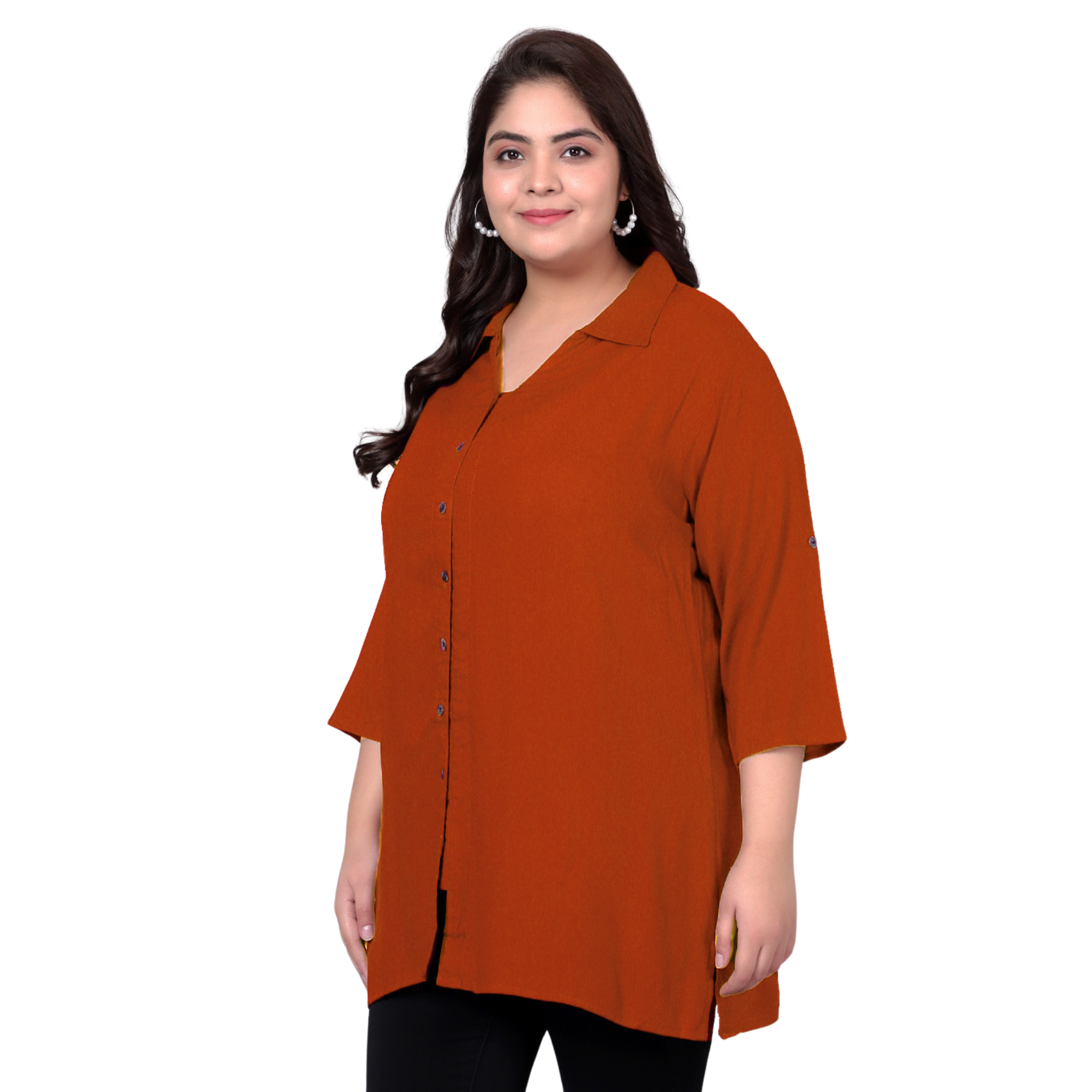 Rust Orange Longline Plus Size Shirt