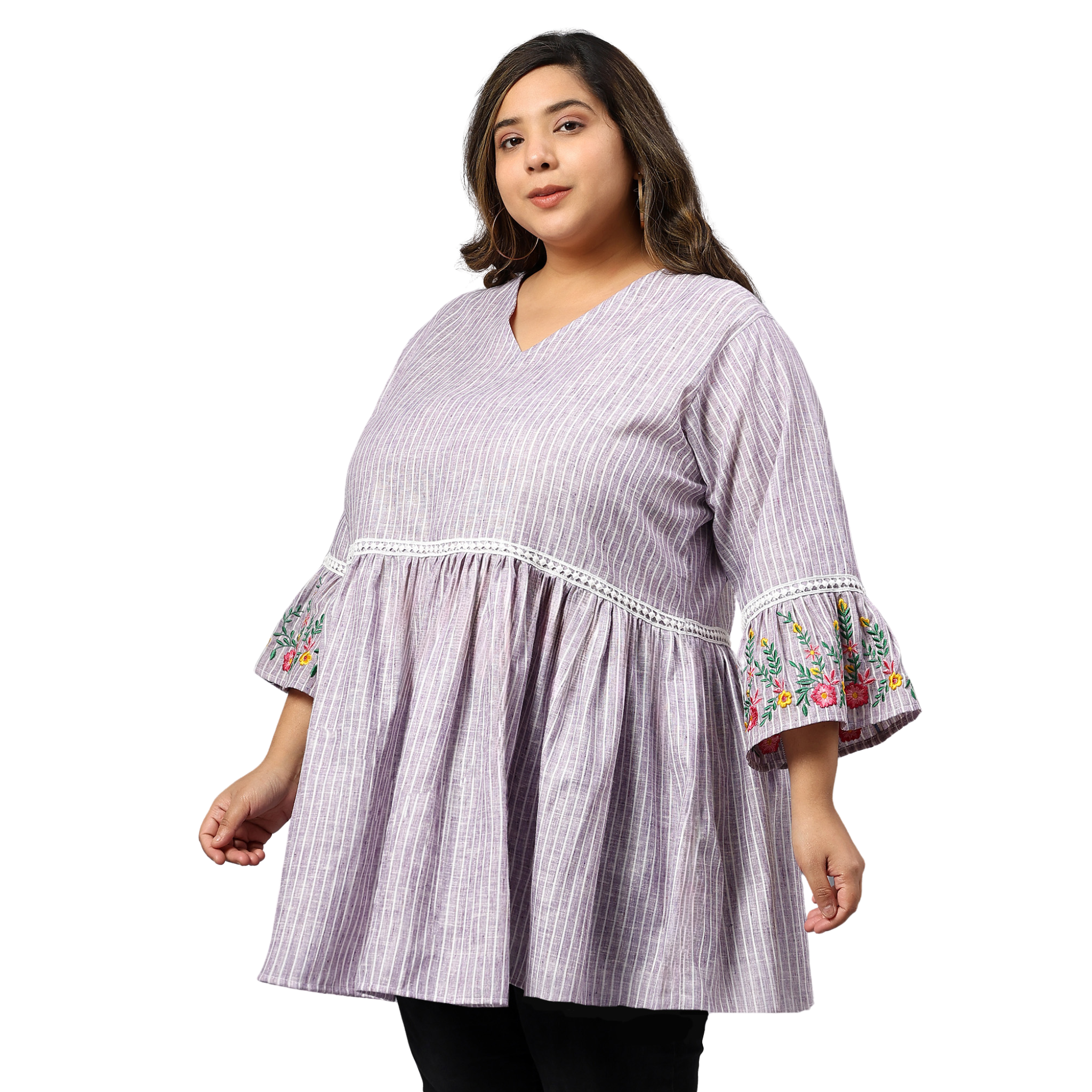 Lavender Embroidered Plus Size Tunic