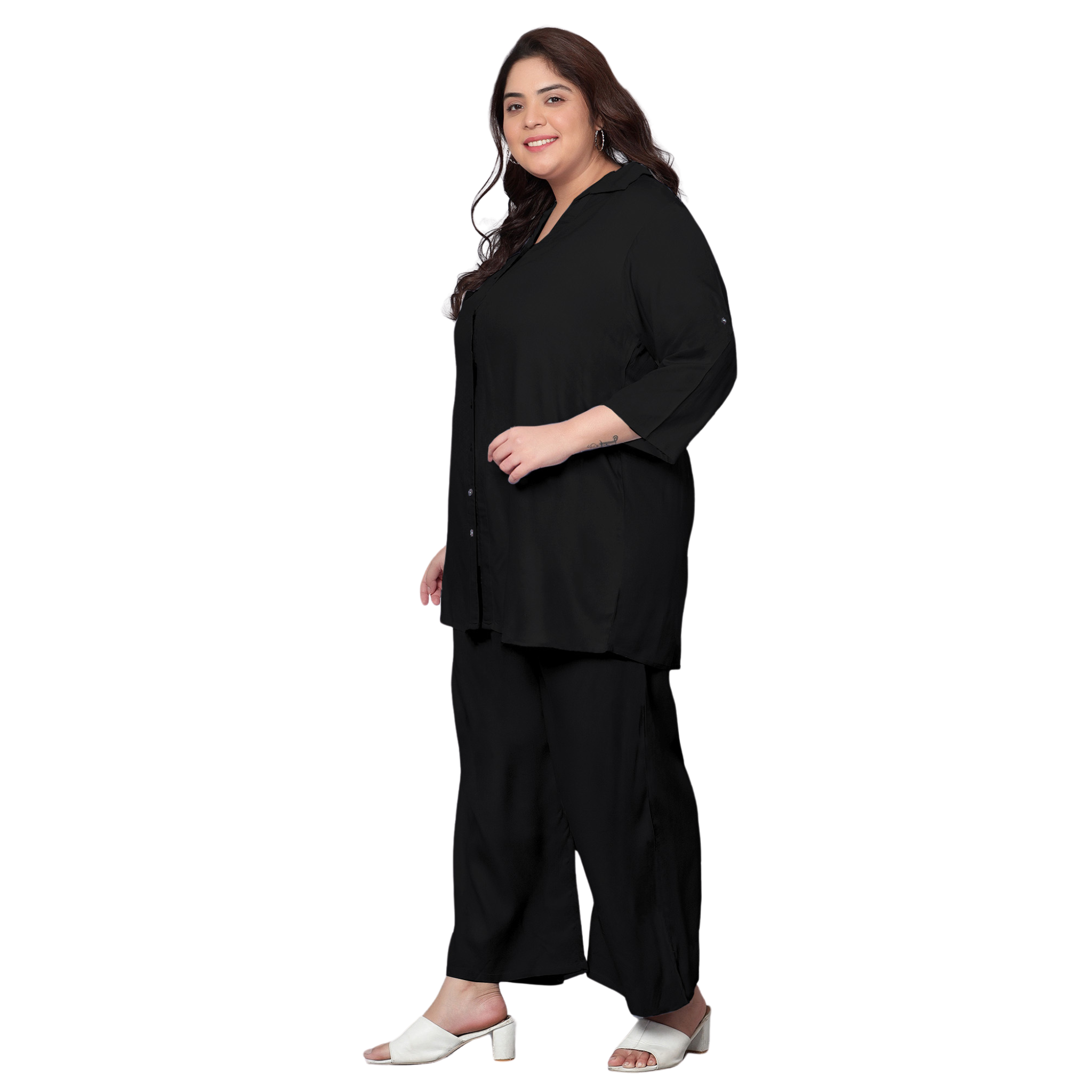 Black Solid Plus Size Co-Ord Set