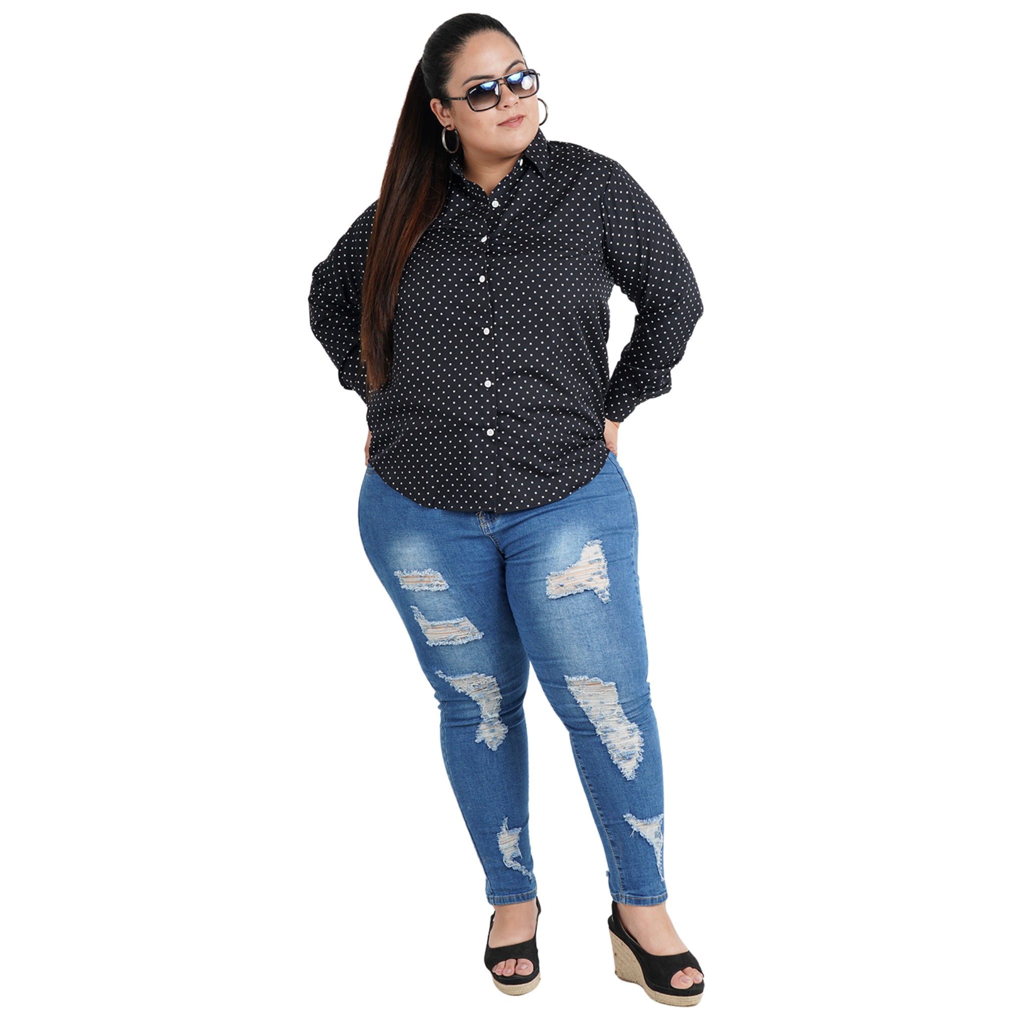 Black Polka Dot Plus Size Shirt