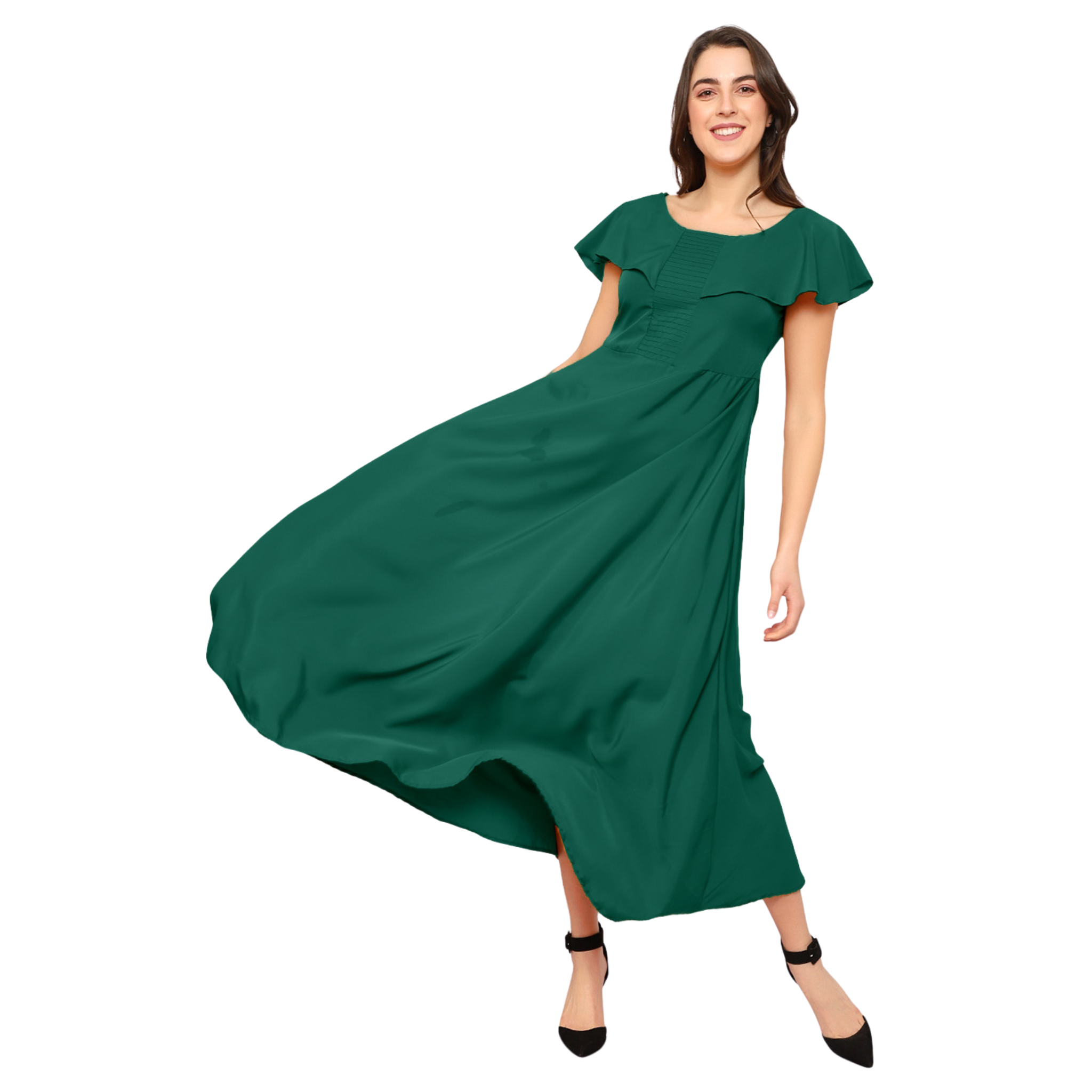 Green Solid Maxi Dress