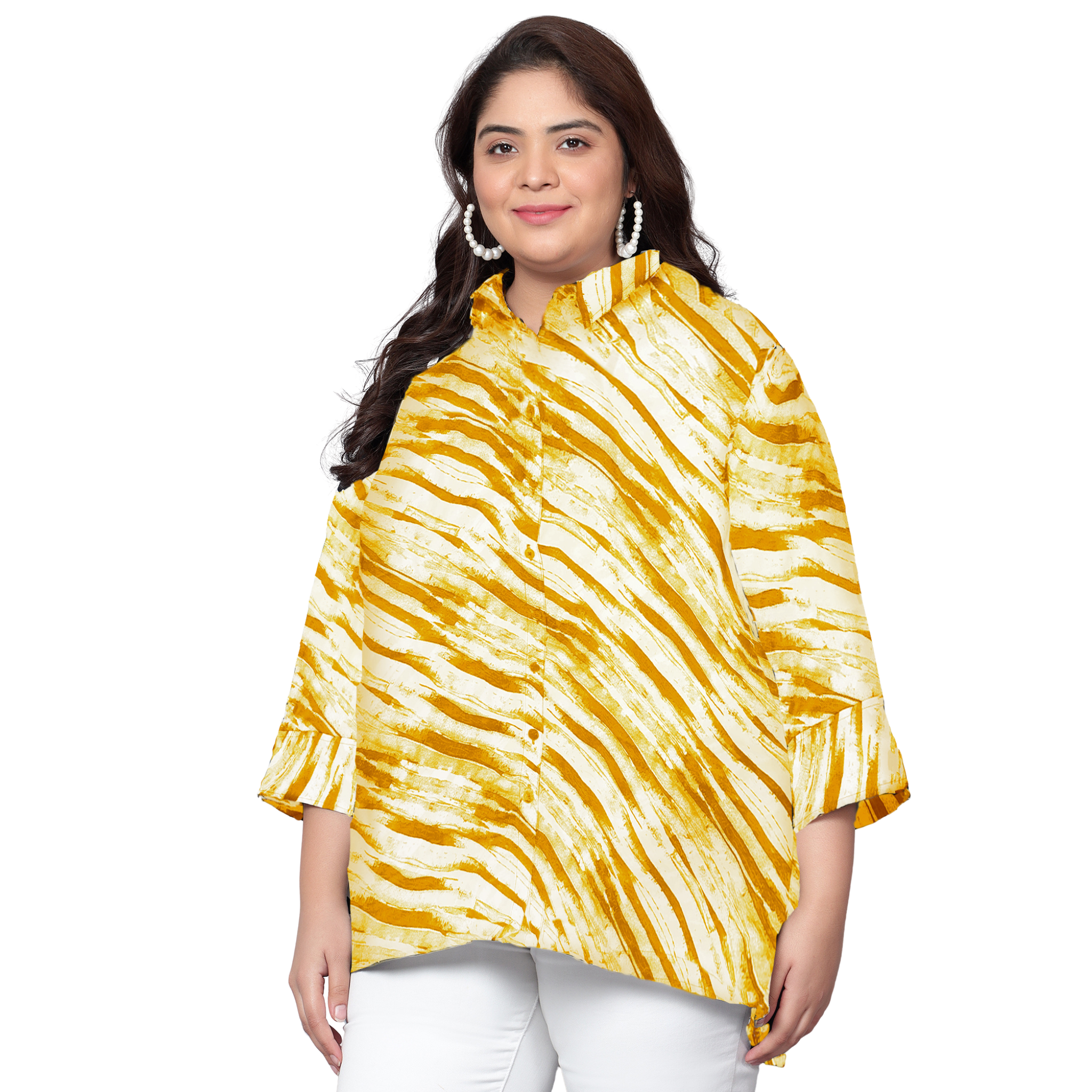 Yellow Leheriya Print Plus Size Shirt