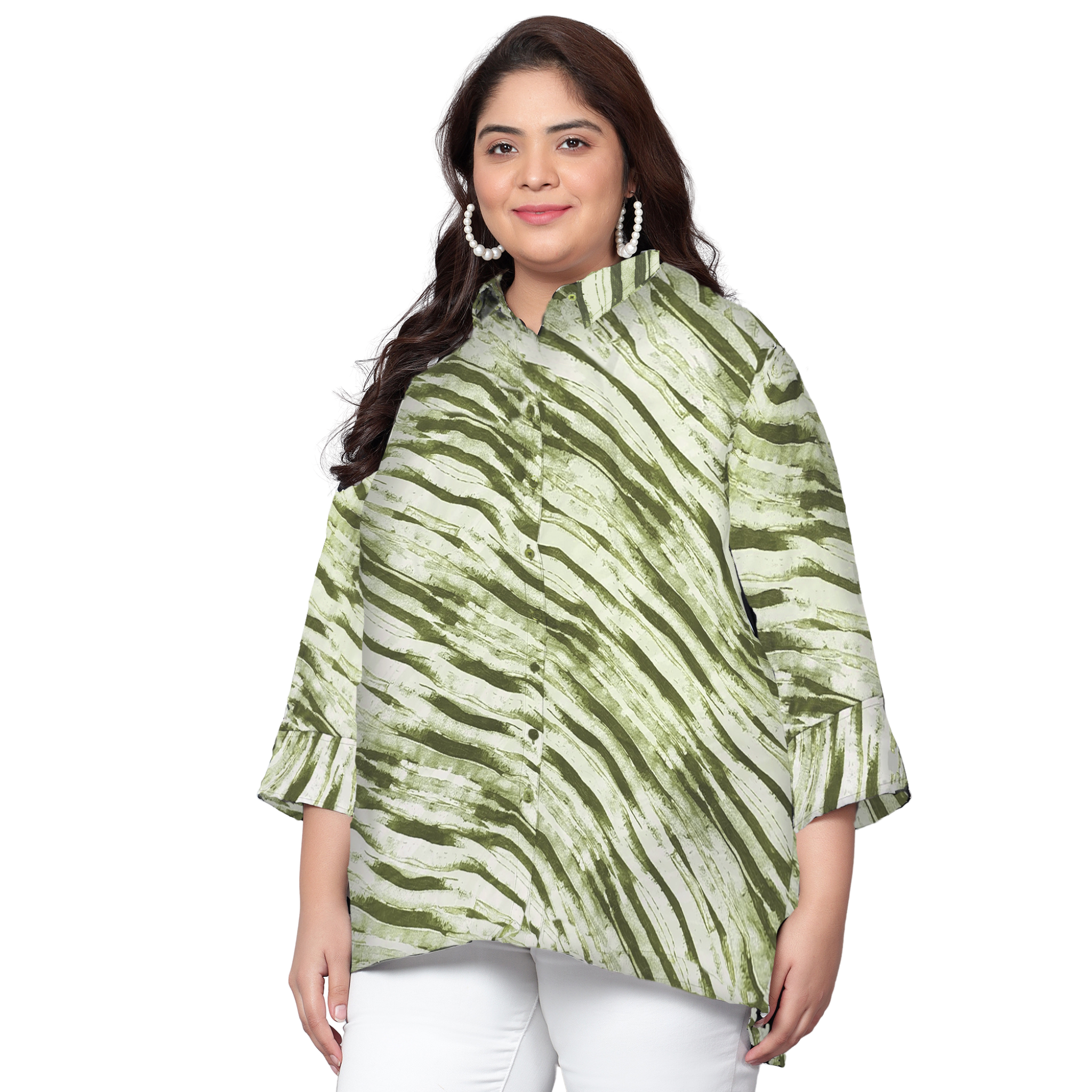 Green Leheriya Print Plus Size Shirt