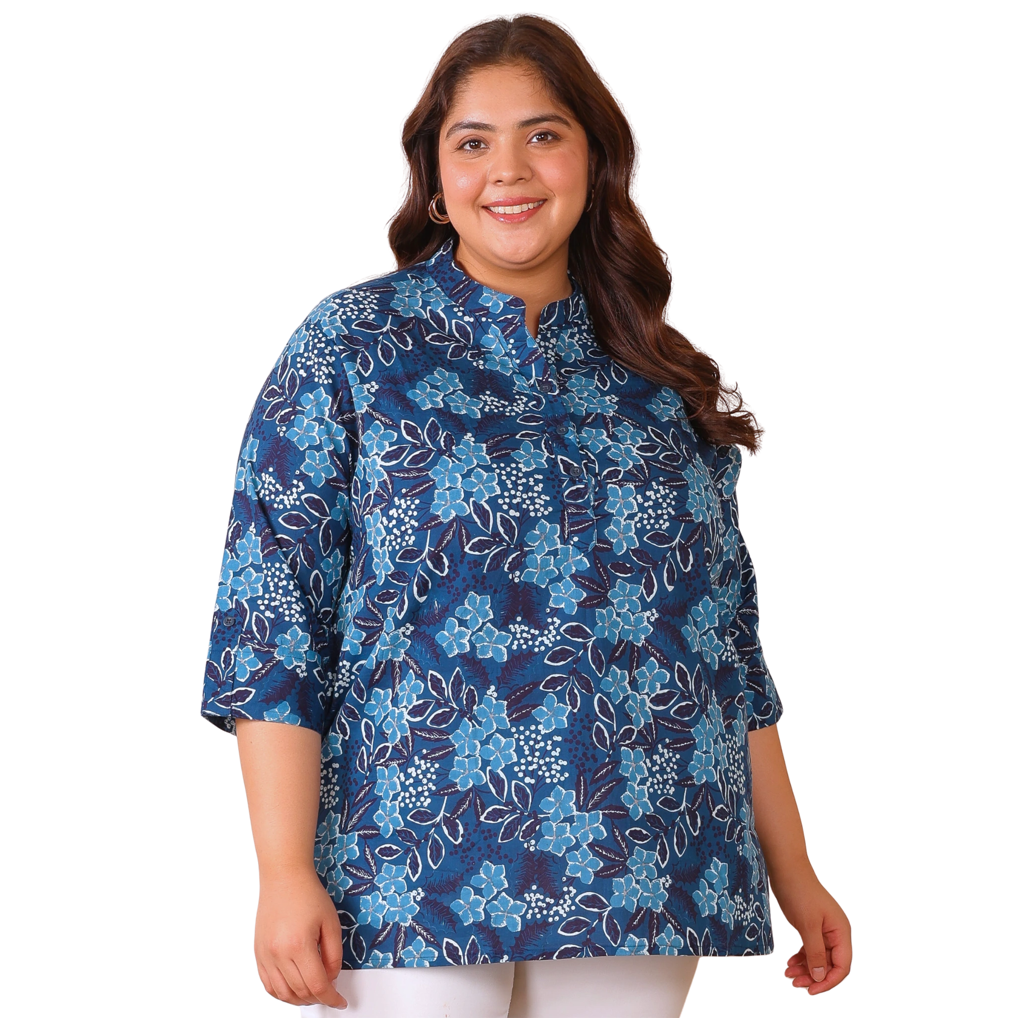 Blue Floral Cotton Print Tunic