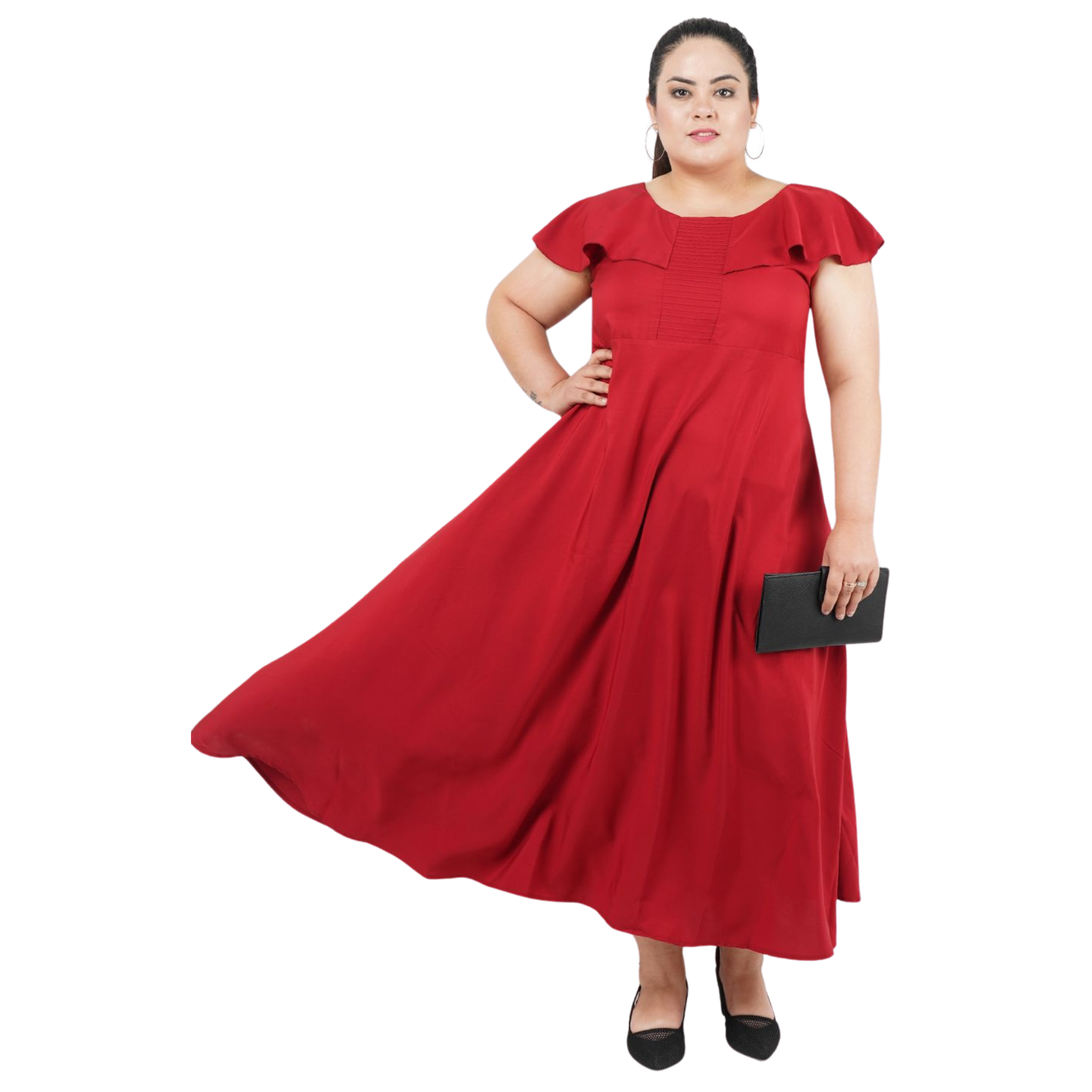 Maroon Solid Maxi Plus Size Dress