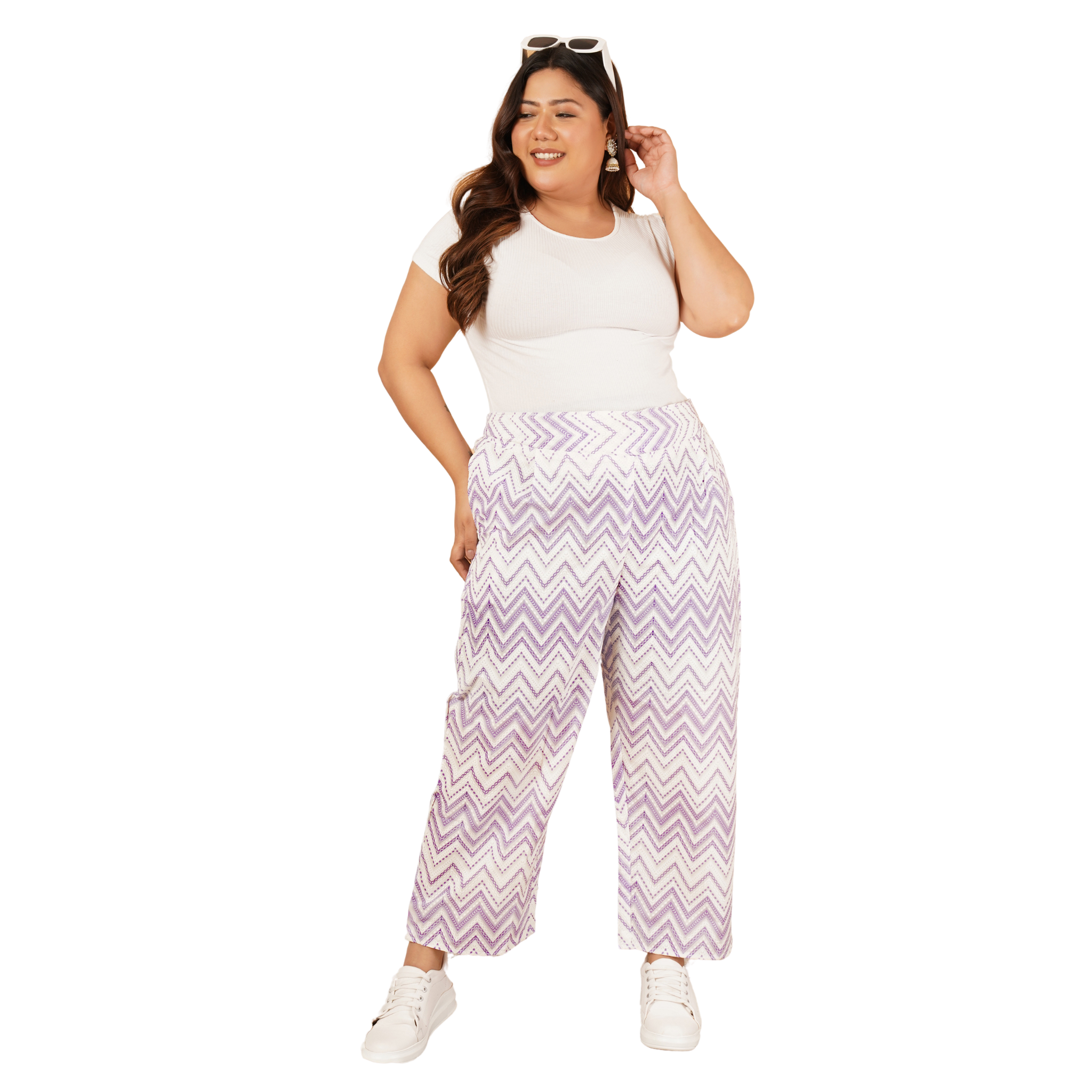 Purple Stripe Print Plus Size Trouser