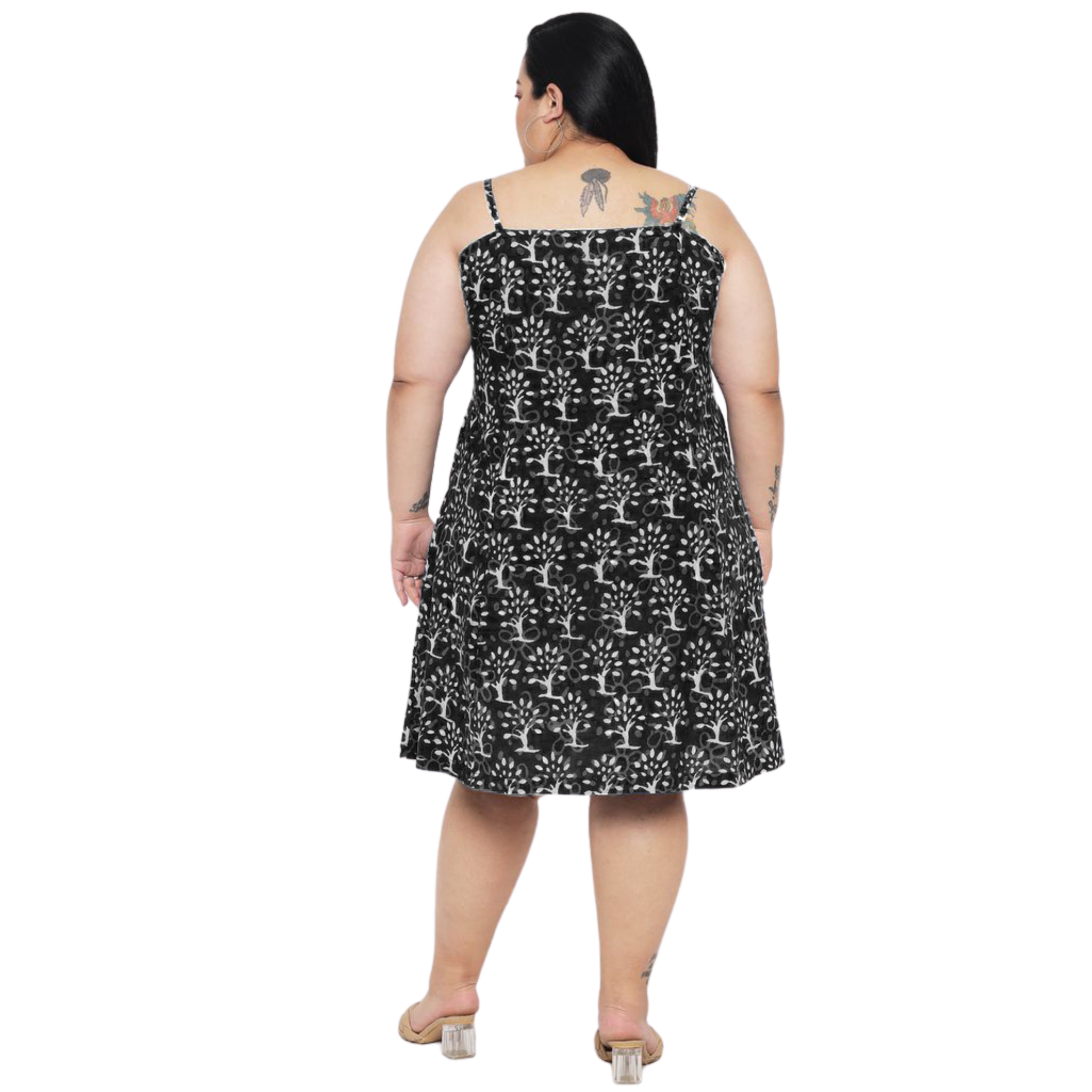 Black A-Line Hand Block Plus Size Dress