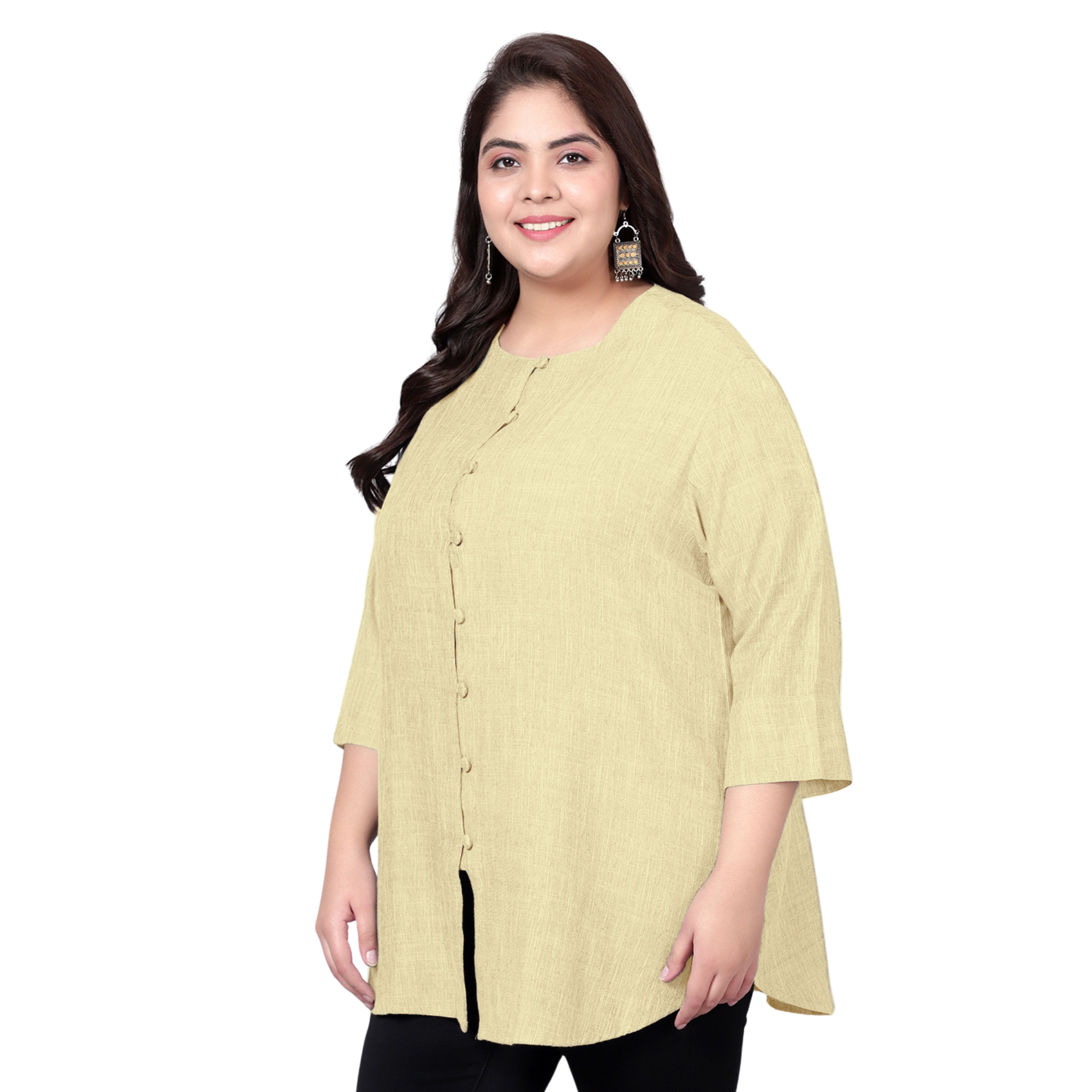 Yellow Cotton Linen Plus Size Tunic